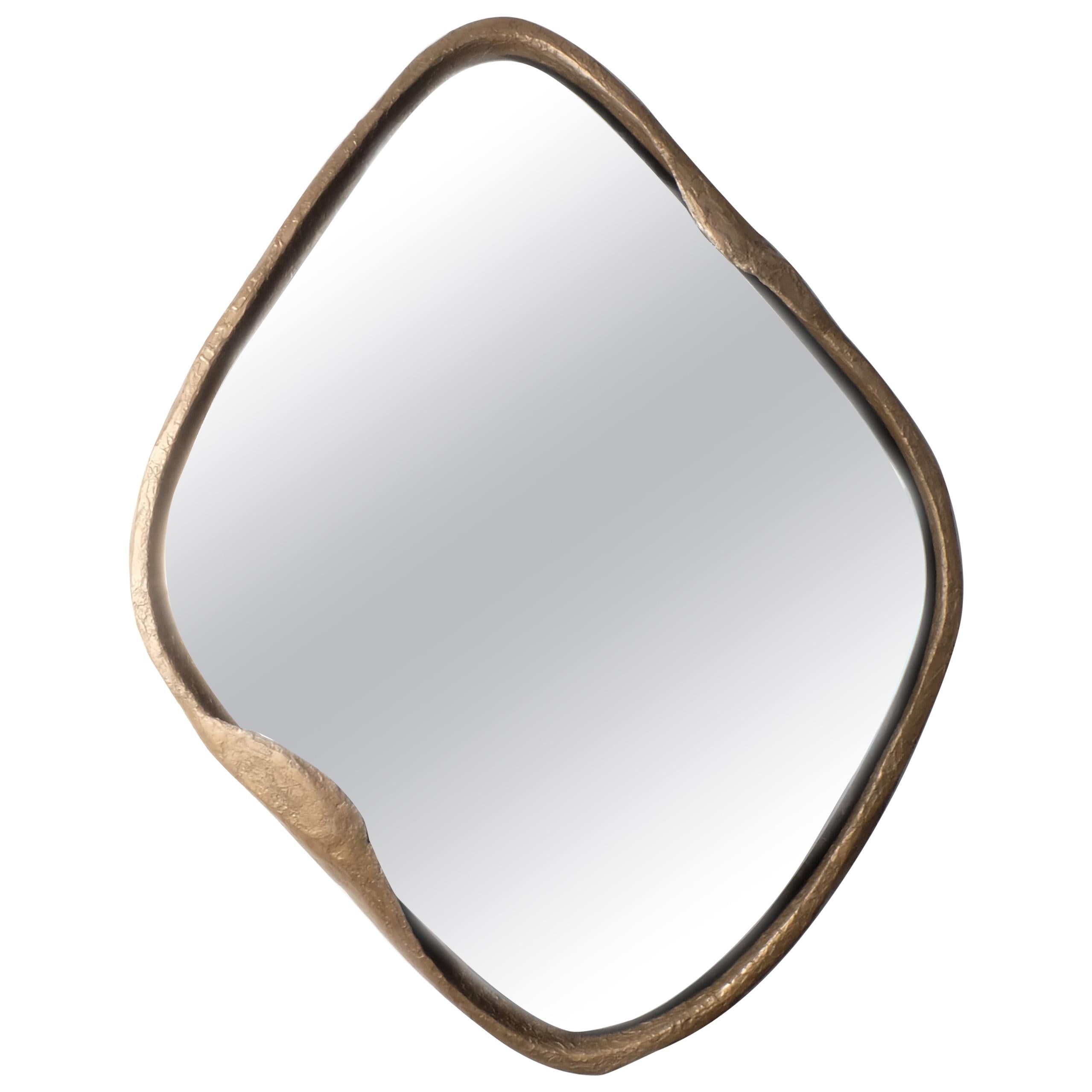 Mirror D, Hand Molded Bronze Framed Organic Diamond Shaped Wall Mirror