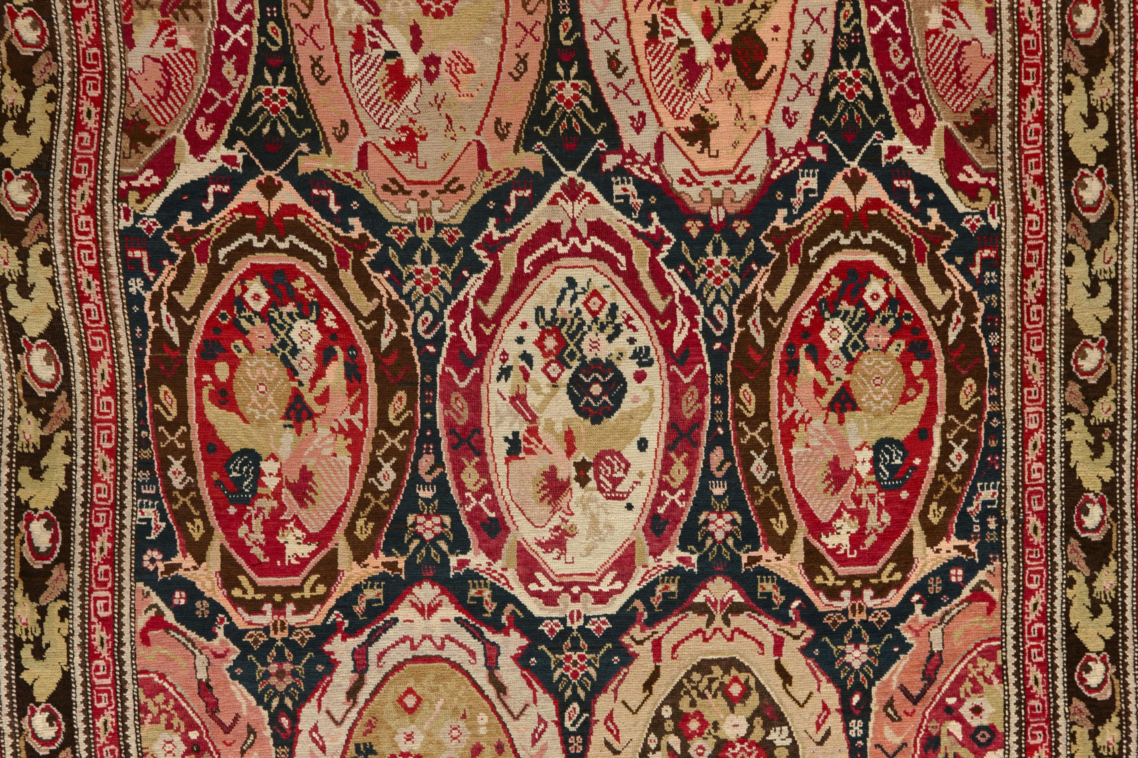 Hand-Knotted Mirror-Design Antique Karabagh Gallery Carpet For Sale