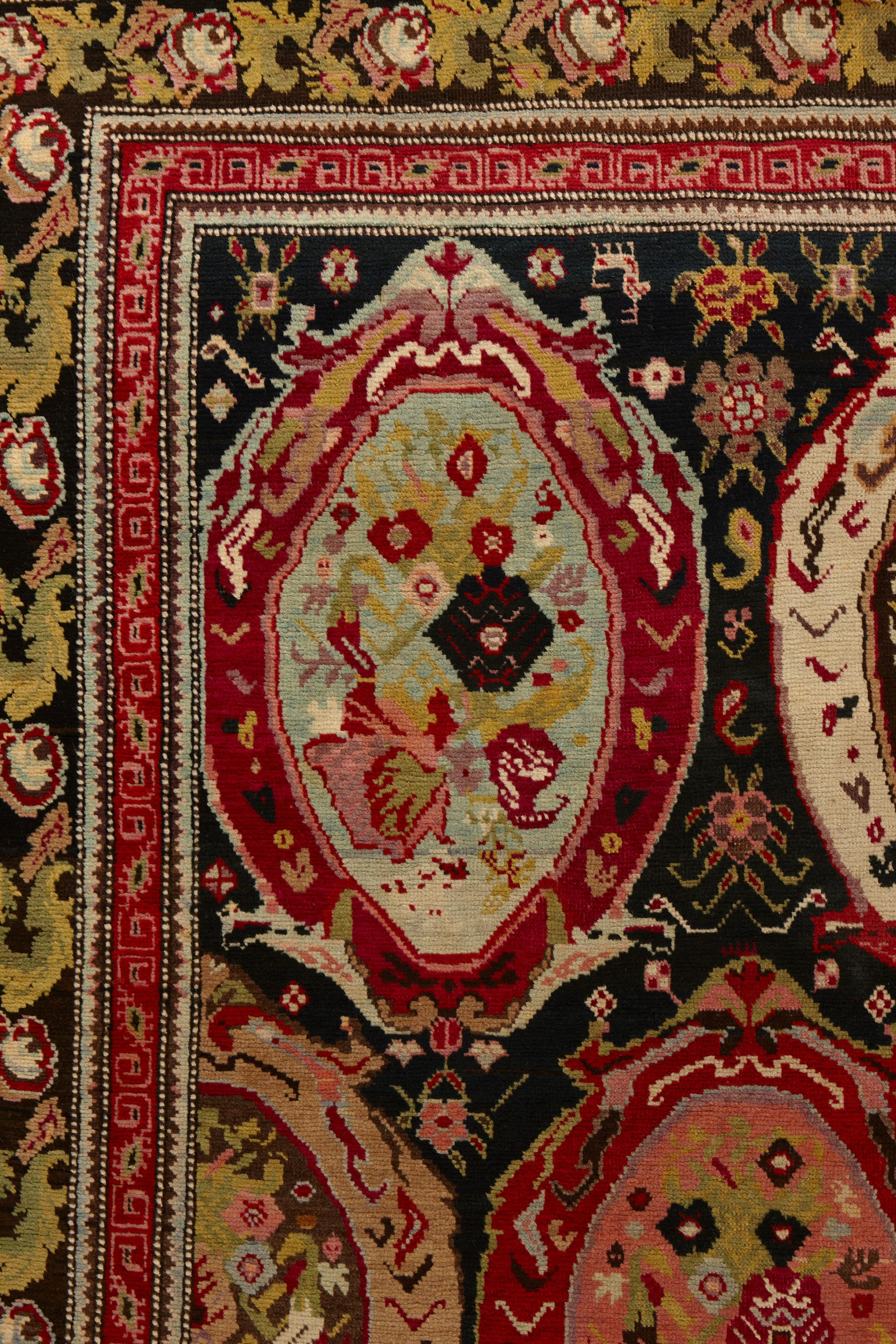 Mirror-Design Antique Karabagh Gallery Carpet For Sale 1