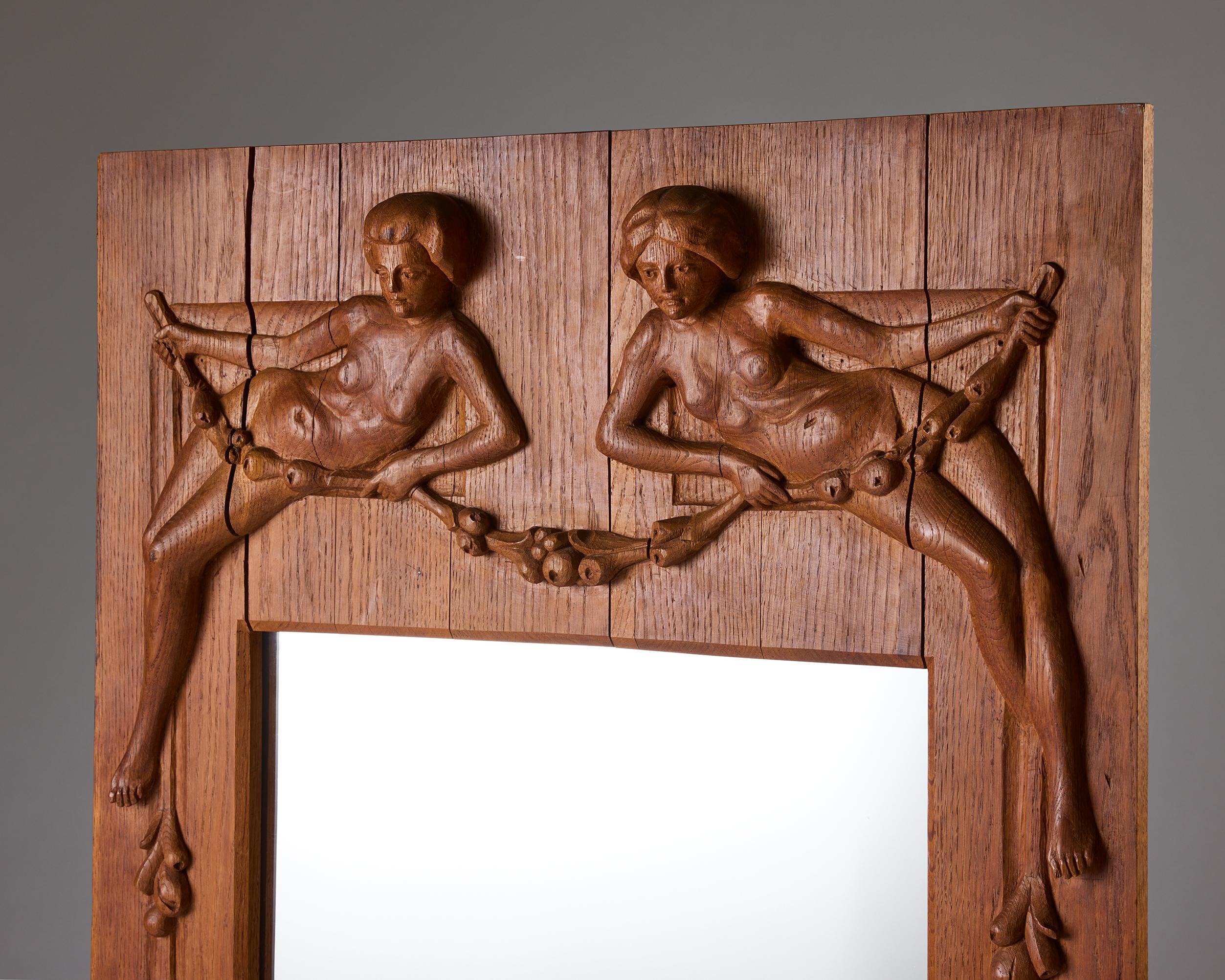 Carved Mirror designed by A. Bergström For Sale