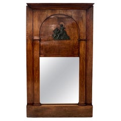 Antique Mirror, Directoire Walnut with Neoclassical Bronze on Top, 19th Century