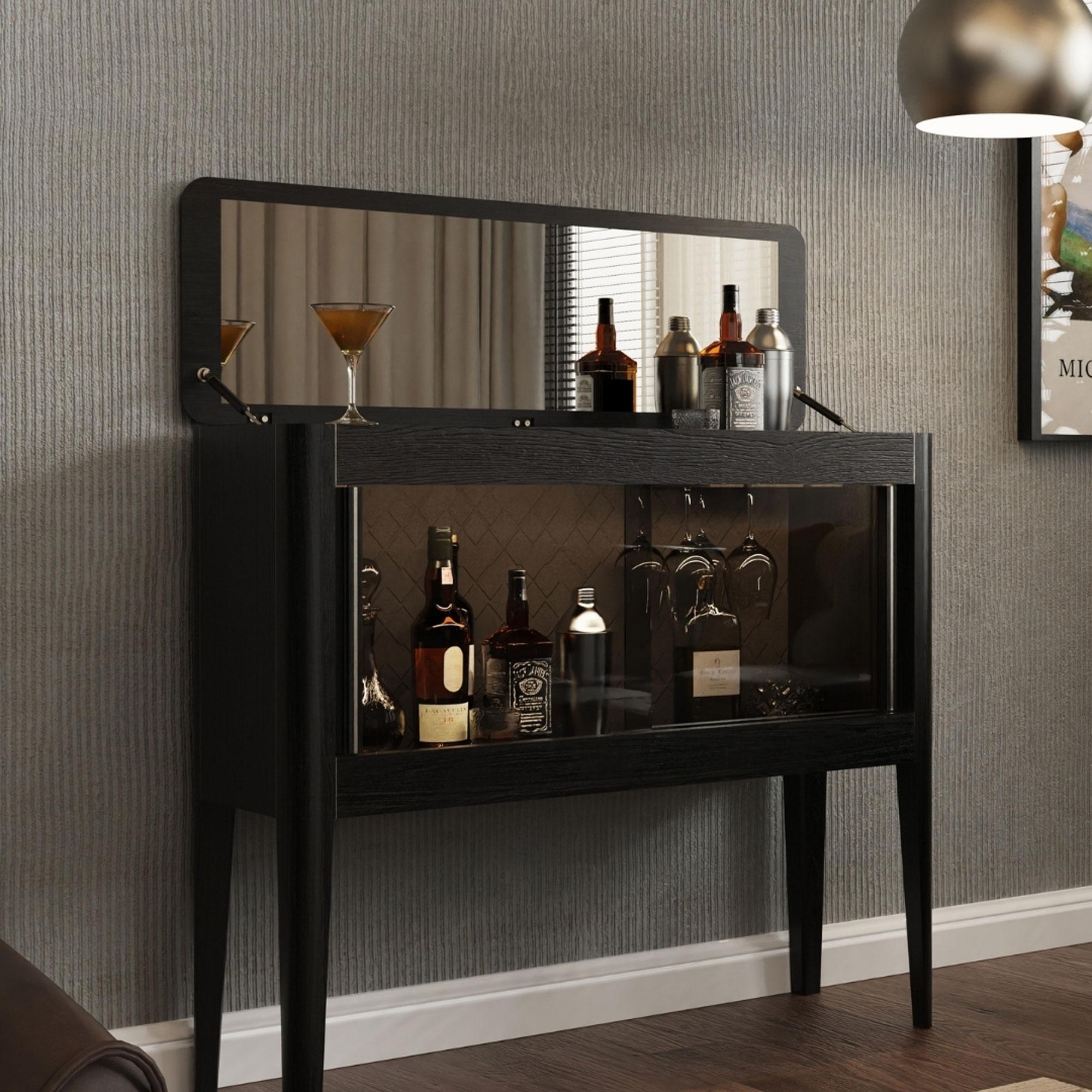 Mirror-Door Solid Wood Horizontal Liquor/Cocktail Cabinet – Casablanca For Sale 2