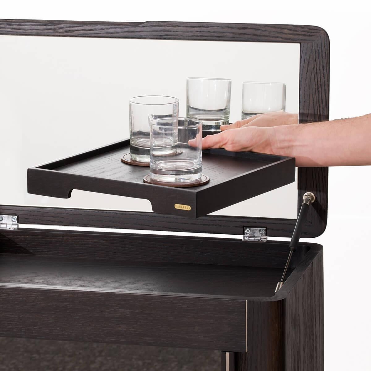 Mobiletto orizzontale per liquori/cocktail con sportello a specchio in Wood Wood - Casablanca In condizioni Nuovo in vendita a Orlando, FL