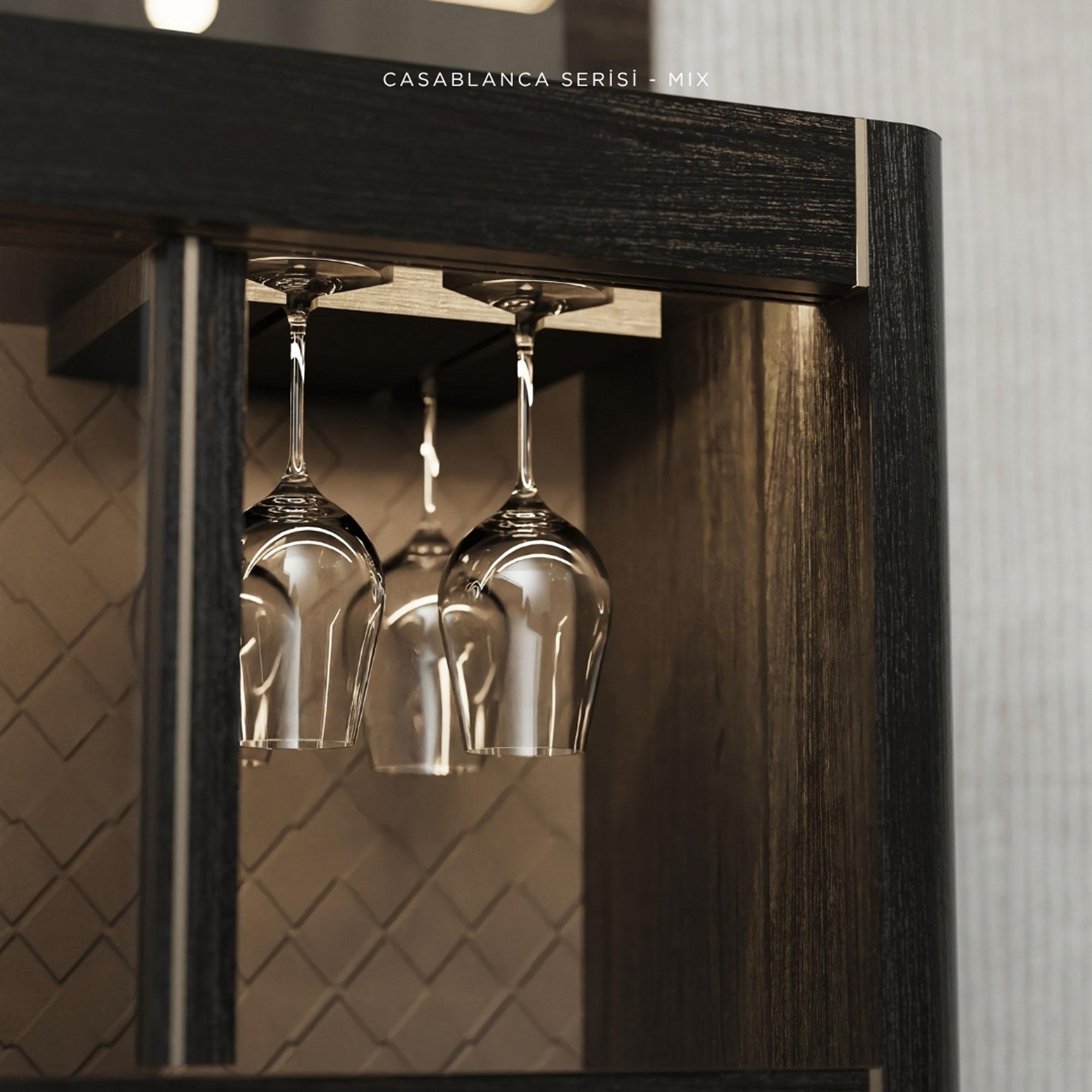 Contemporary Mirror-Door Solid Wood Horizontal Liquor/Cocktail Cabinet – Casablanca For Sale