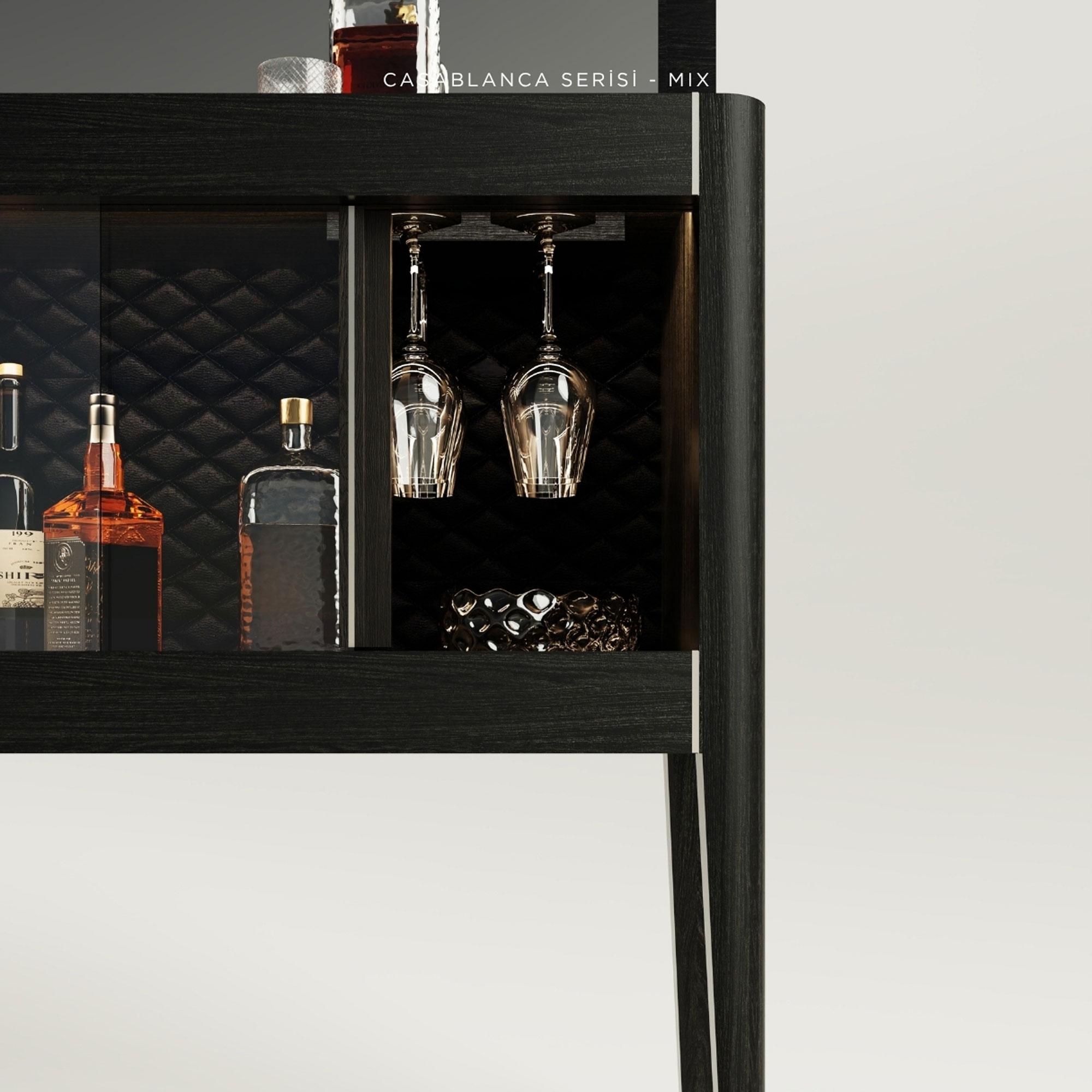 Glass Mirror-Door Solid Wood Horizontal Liquor/Cocktail Cabinet – Casablanca For Sale