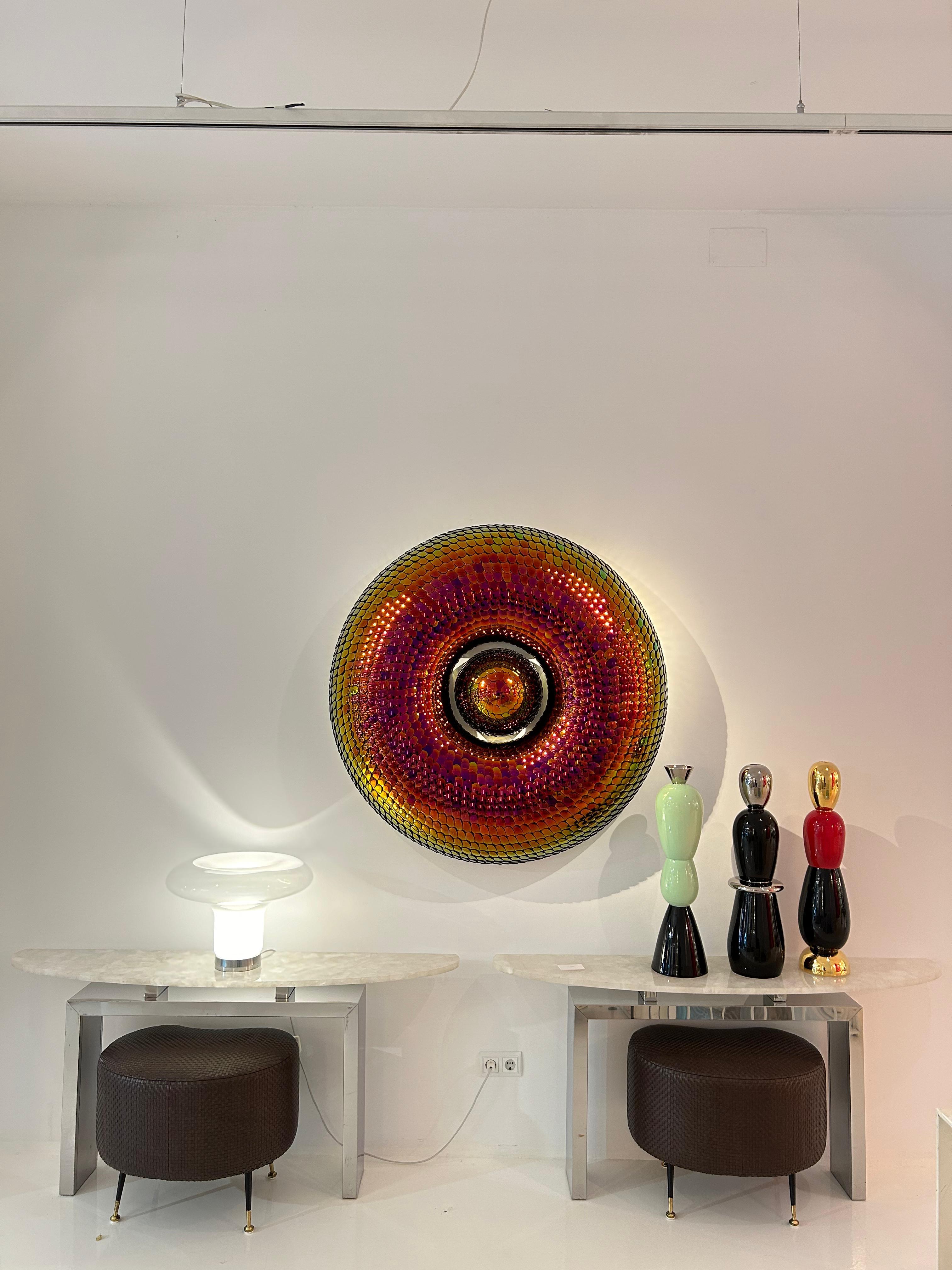 Mirror Effect Wall Sculpture , Red & Pink Torus,  by Eelco Hilgerson For Sale 1