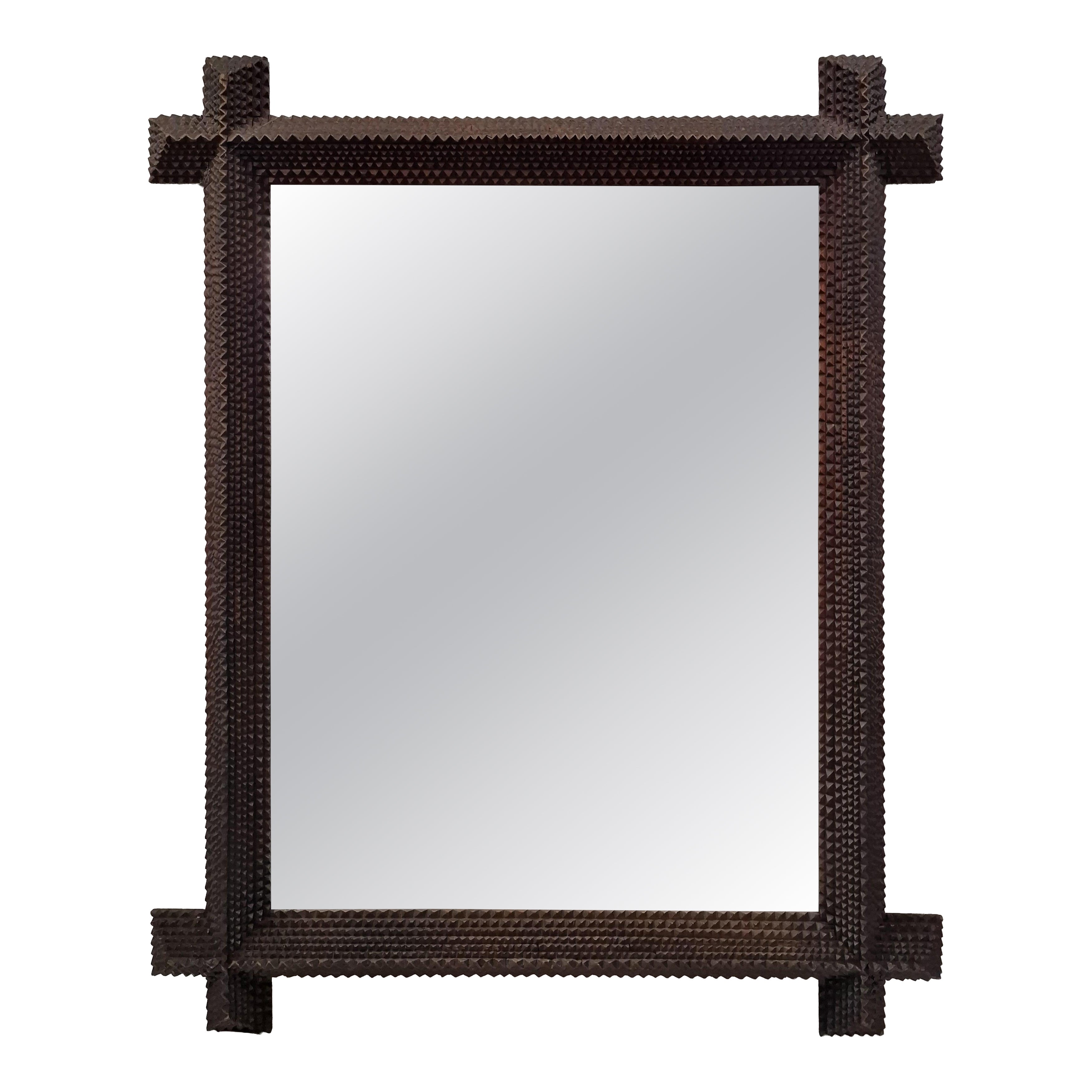Mirror, Frame, carved, Black Forest, Schwarzwald, Folk Tramp Art, 1880s, Germany For Sale