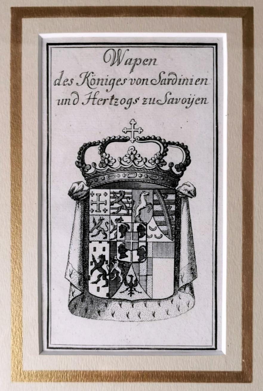 Wood Mirror frame Dutch print Coat of Arms of the King of Sardinia and Duke of Savoy