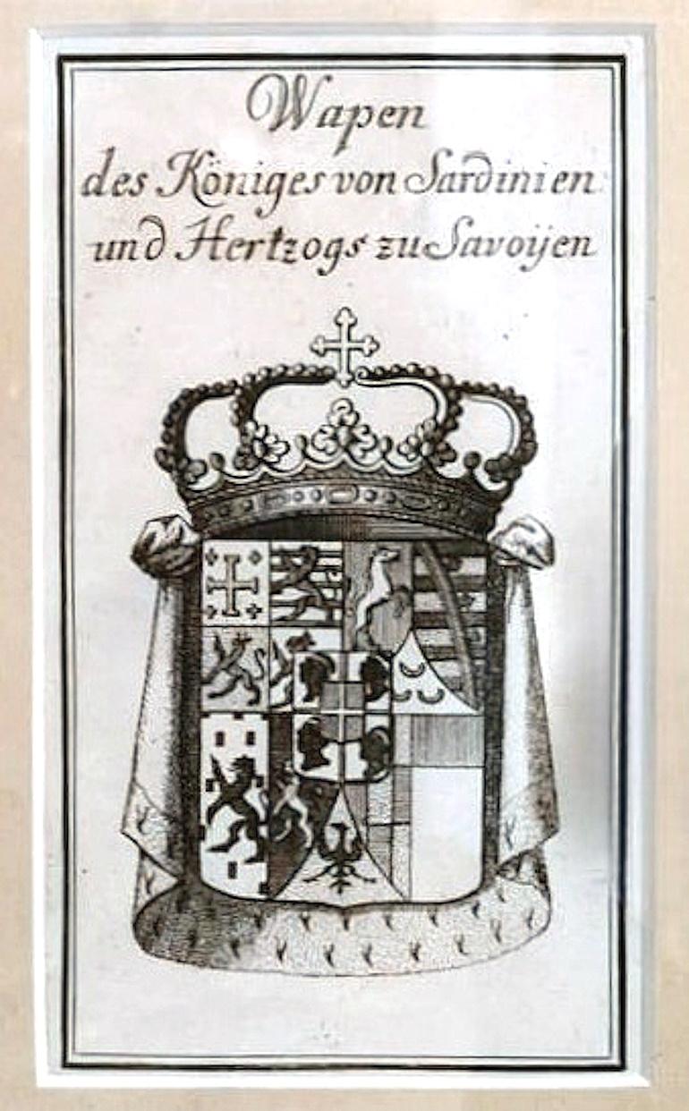 Mirror frame Dutch print Coat of Arms of the King of Sardinia and Duke of Savoy 1