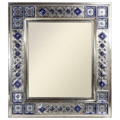 Mirror Frame, German Silver 'Also Called Alpaca or White Metal' and Ceramic