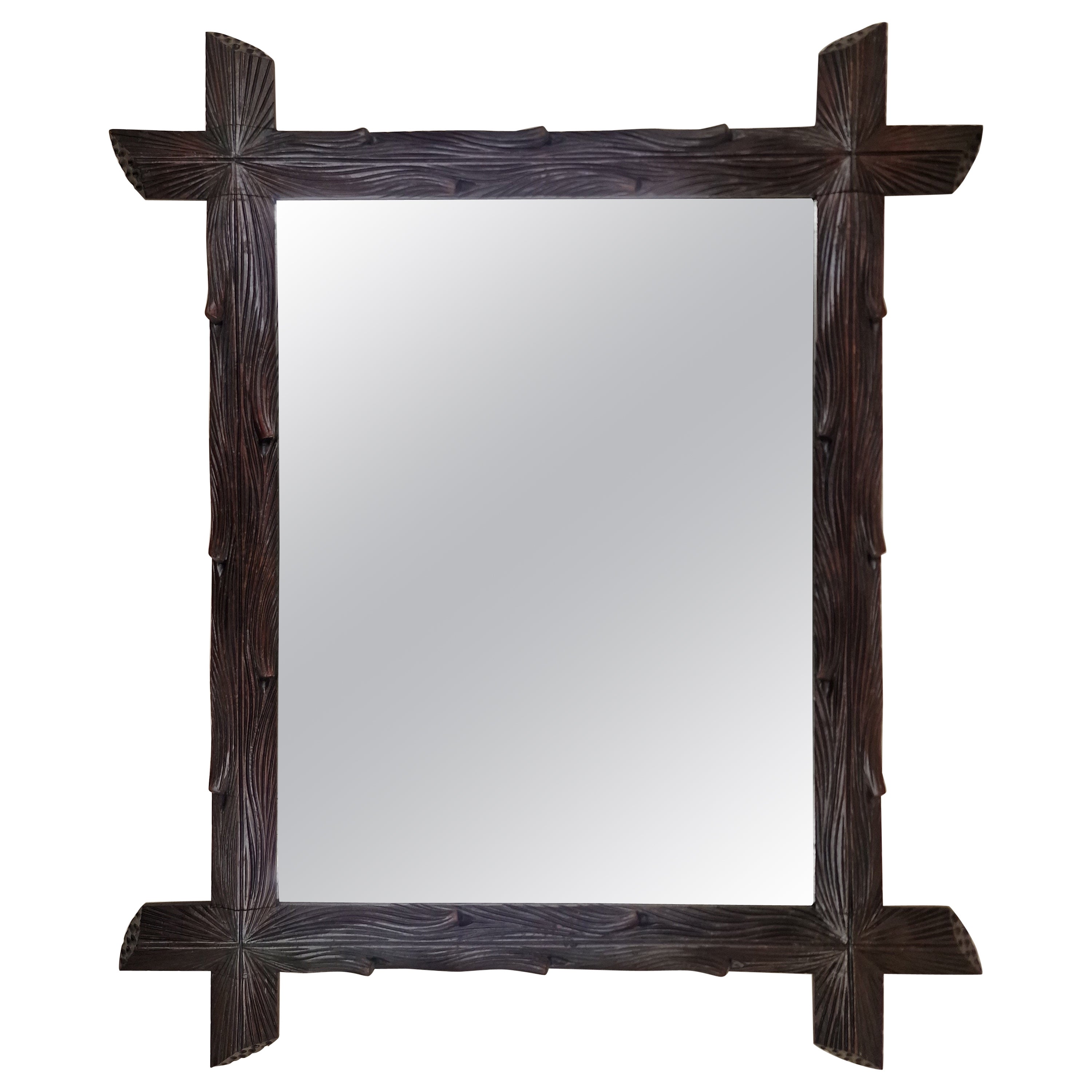 Miroir, cadre, sculpté à la main, Black Forest, Schwarzwald, Folk Art, 1890, Allemagne