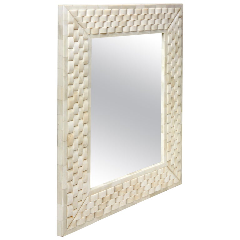 Mirror Frame Made with Carved Bone to Form Basket Weave For Sale at 1stDibs
