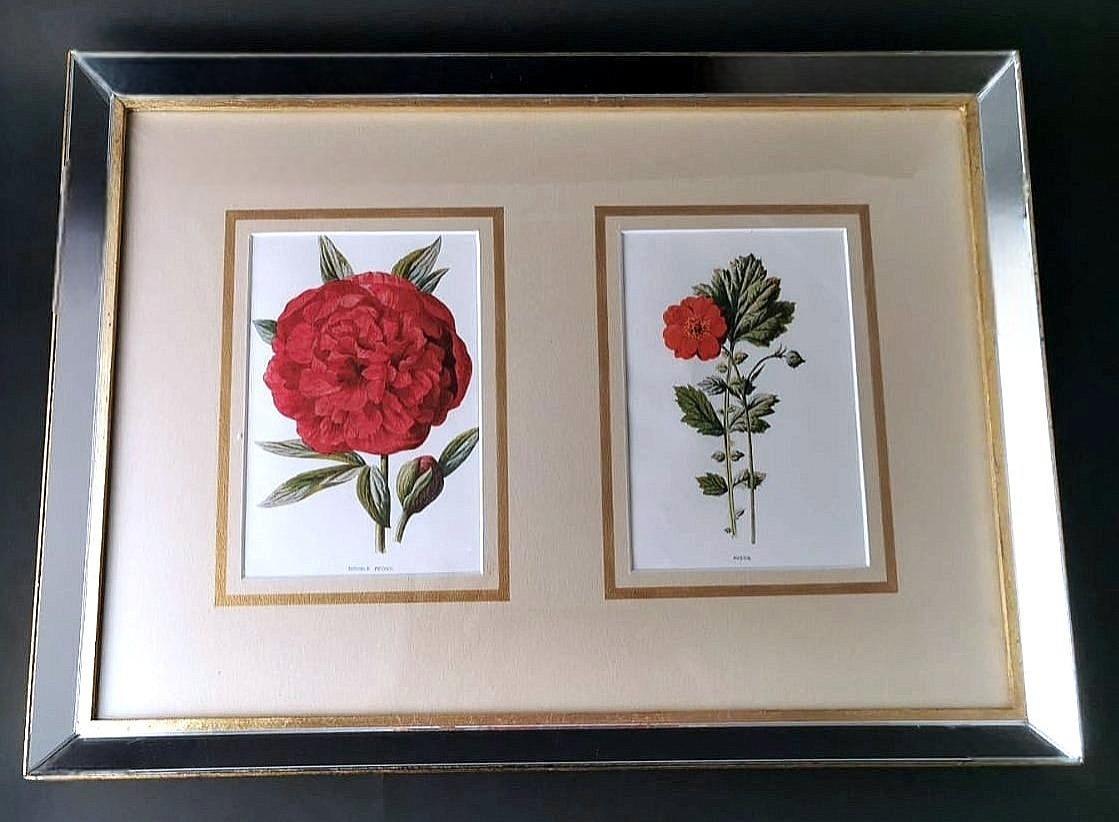 Late Victorian Mirror Frame With English Chromolithographic Prints With Flowers For Sale