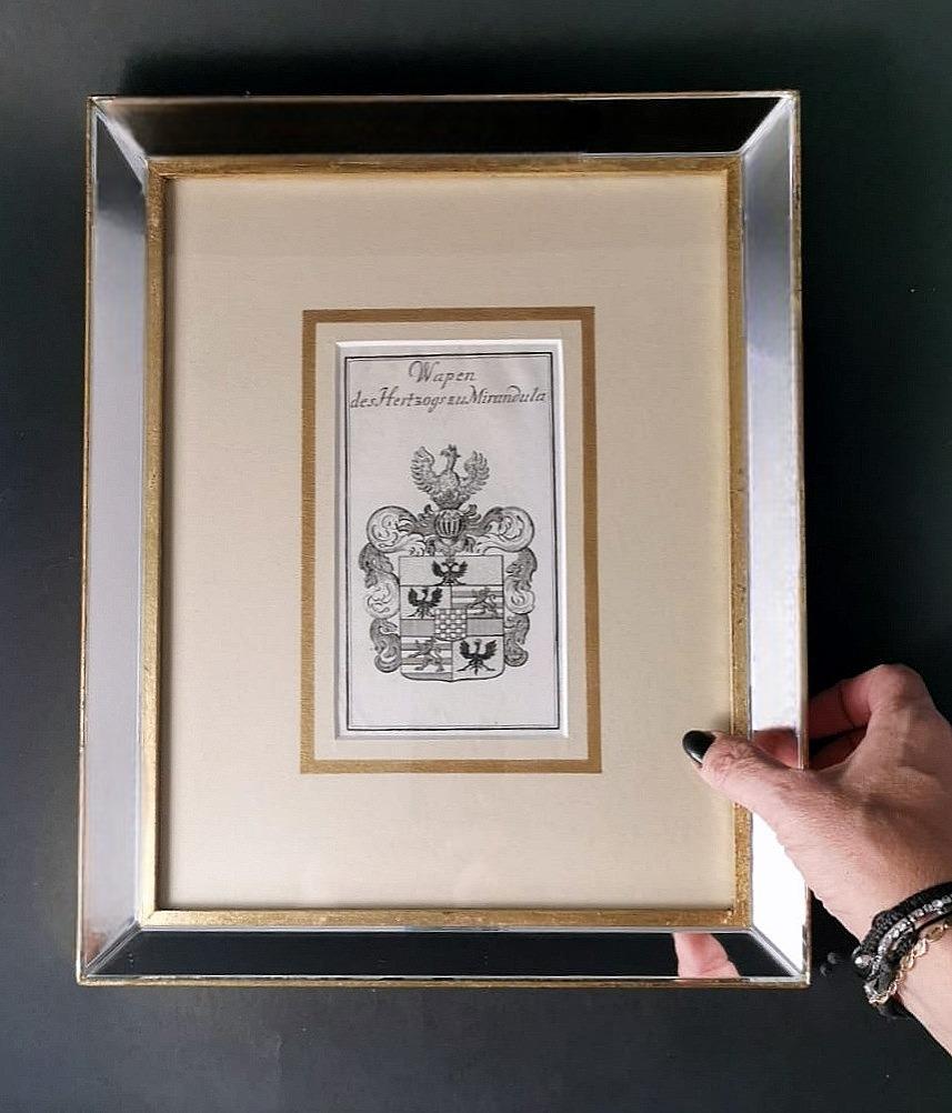 Spiegelrahmen mit eingraviertem niederländischem Druck mit der Darstellung von Herzögen des Mirandola-Wappens im Angebot 7