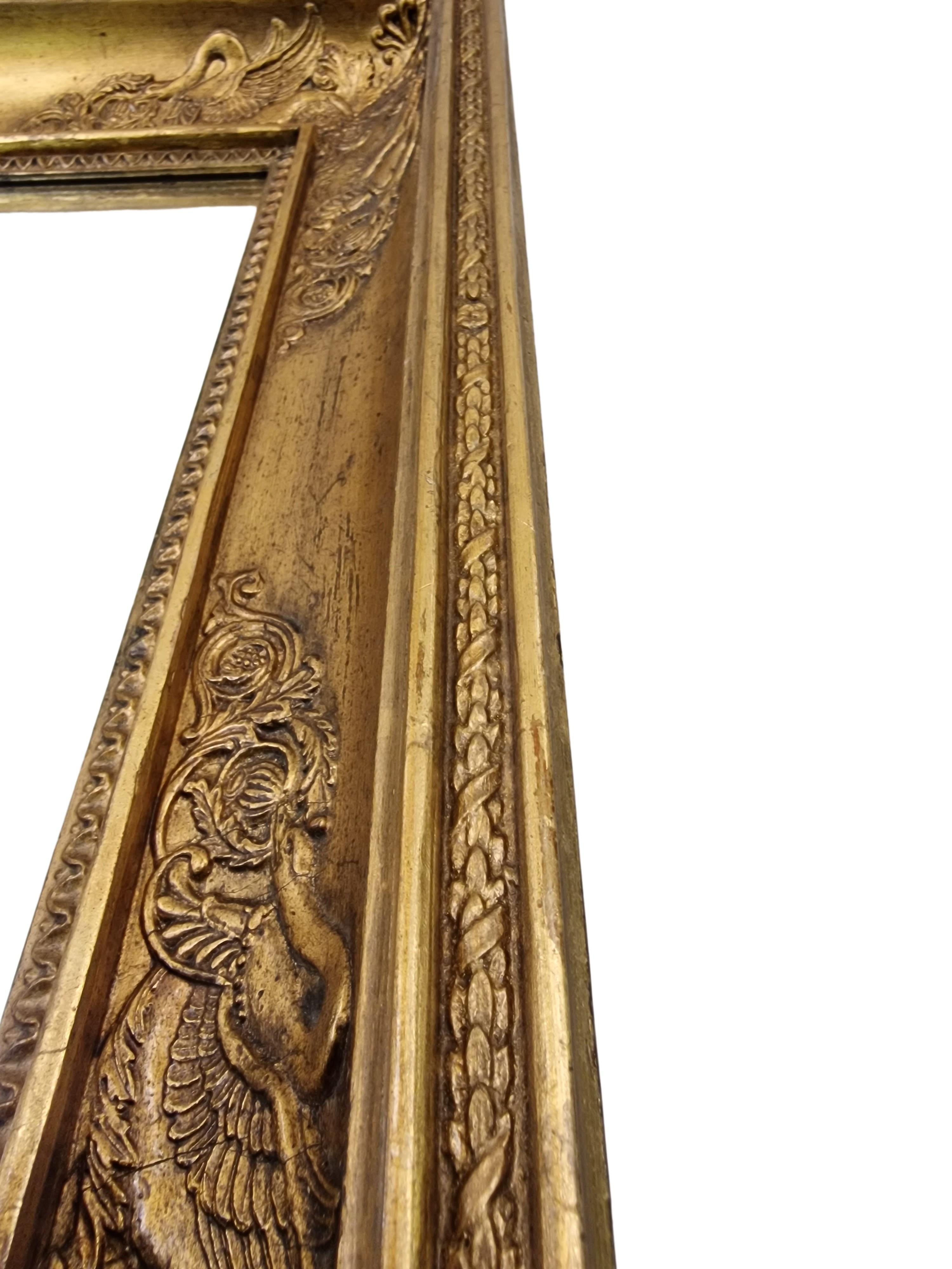 Hand-Carved Mirror, Frame, wonderful swan decor, Empire, 1815, Vienna Austria For Sale