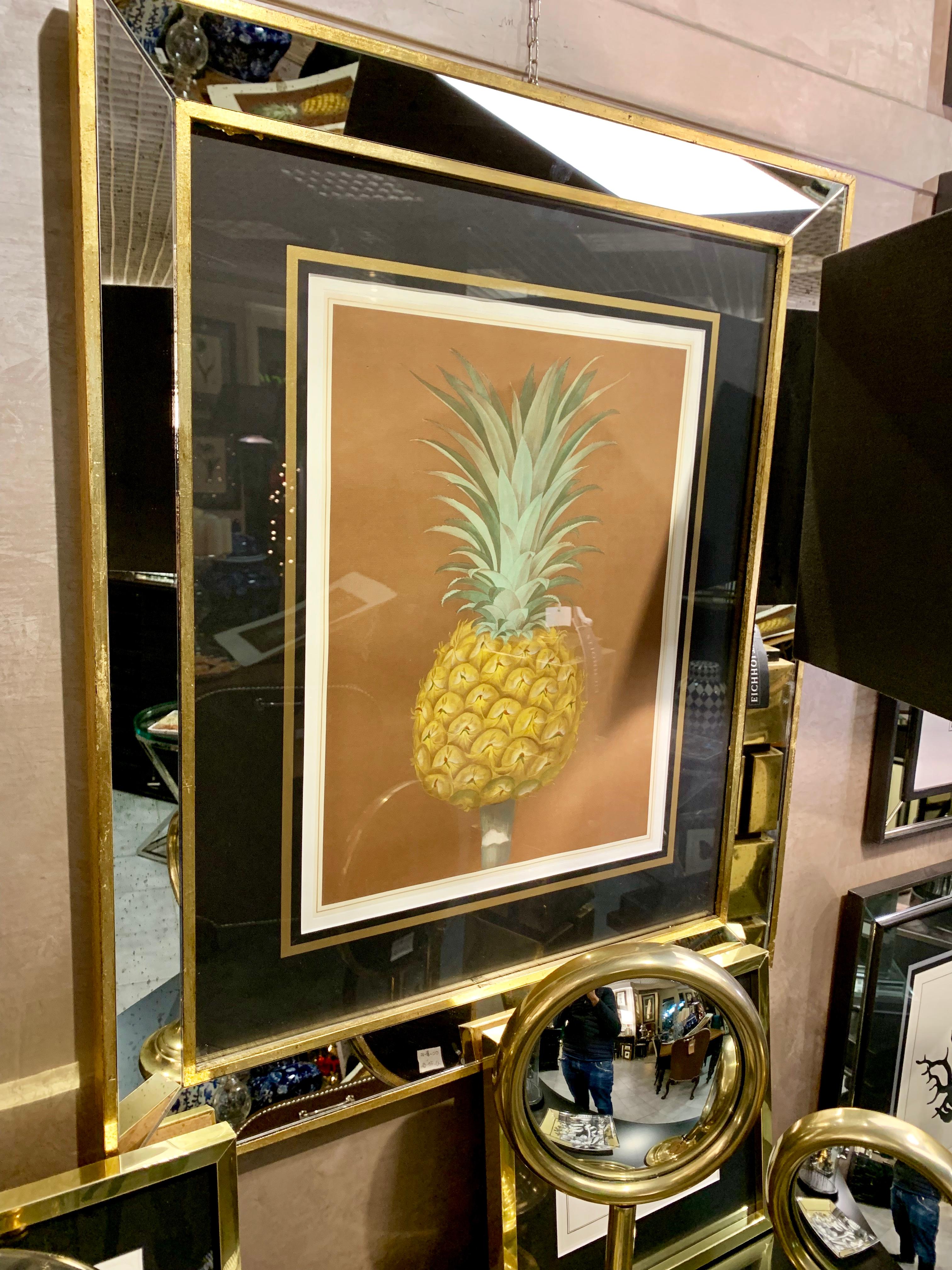 Contemporary Italian Hand Painted Print with Gold Leaf and Mirror Frame 1 of 2 In New Condition For Sale In Scandicci, Florence