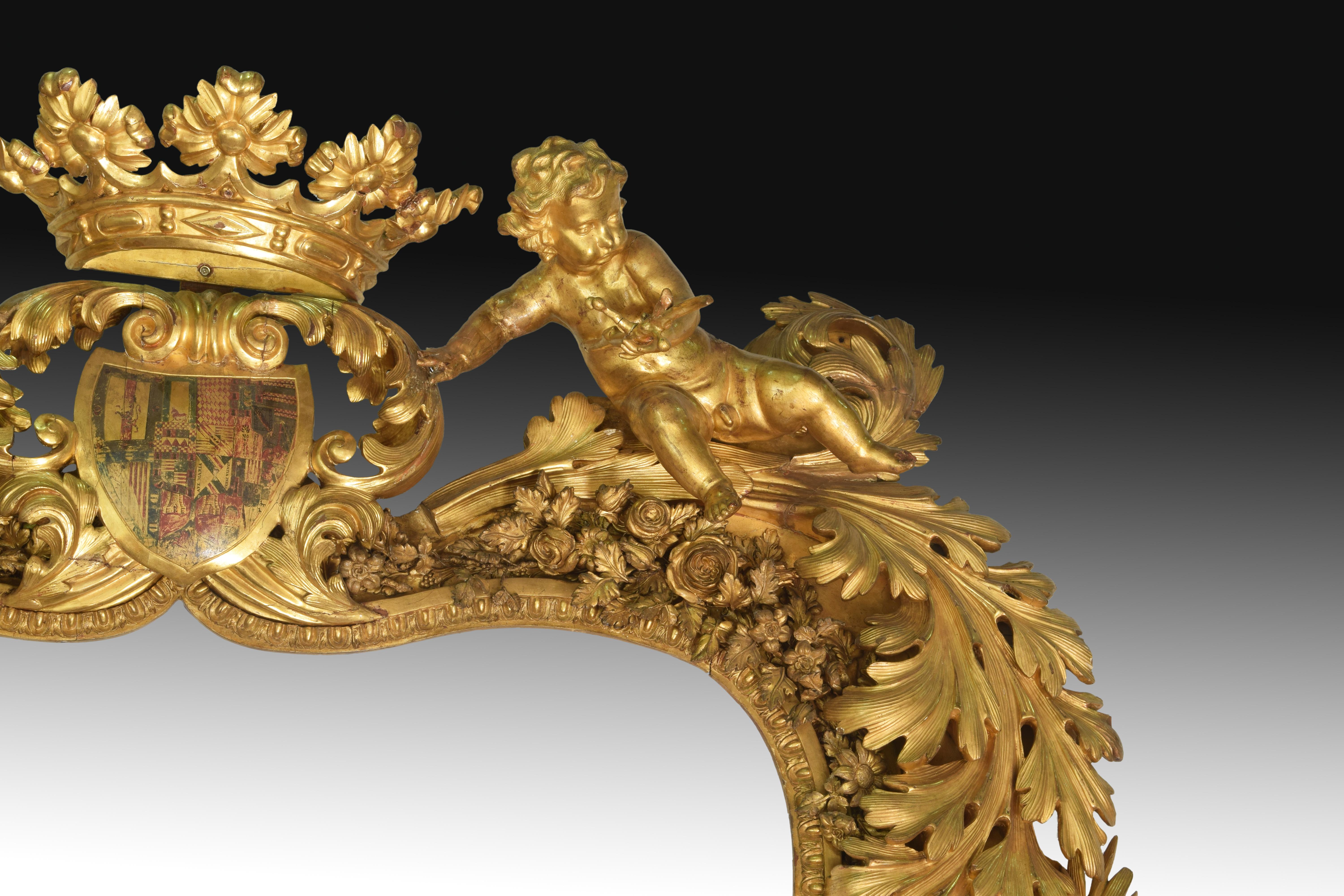 European Mirror, Giltwood and Stucco, 19th Century