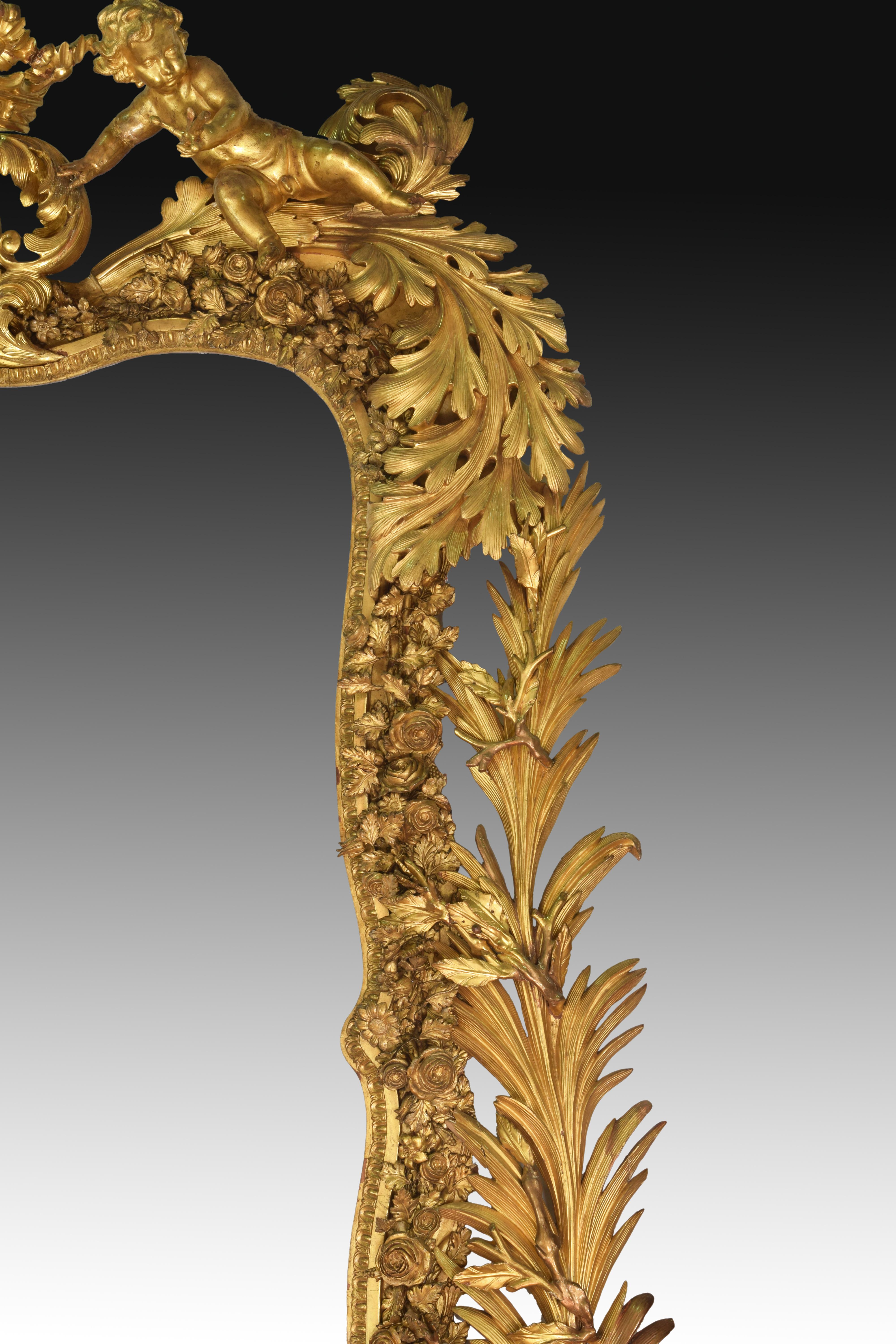 Wood Mirror, Giltwood and Stucco, 19th Century