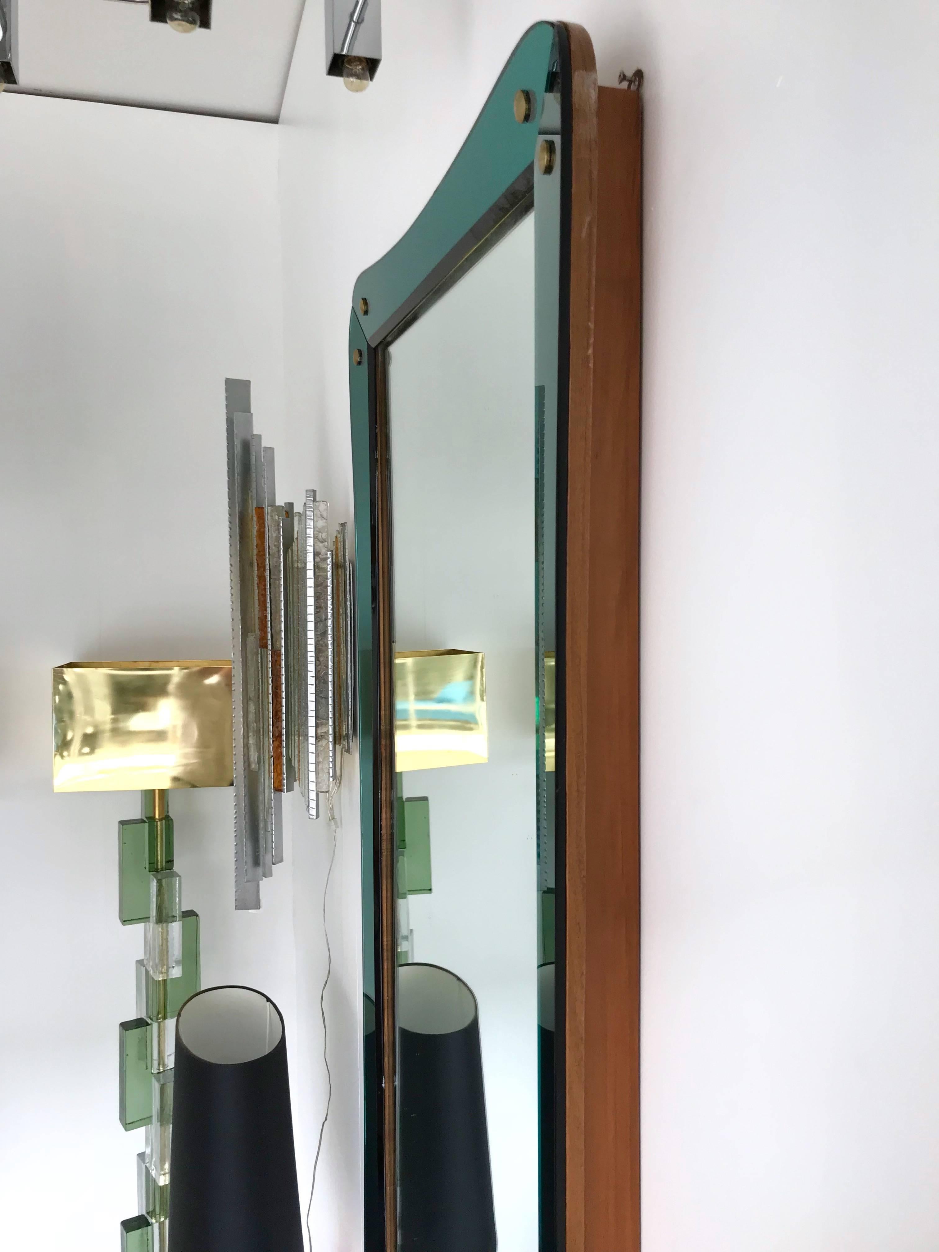 Art Glass Mirror Glass and Wood by Cristal Art, Italy, 1960s