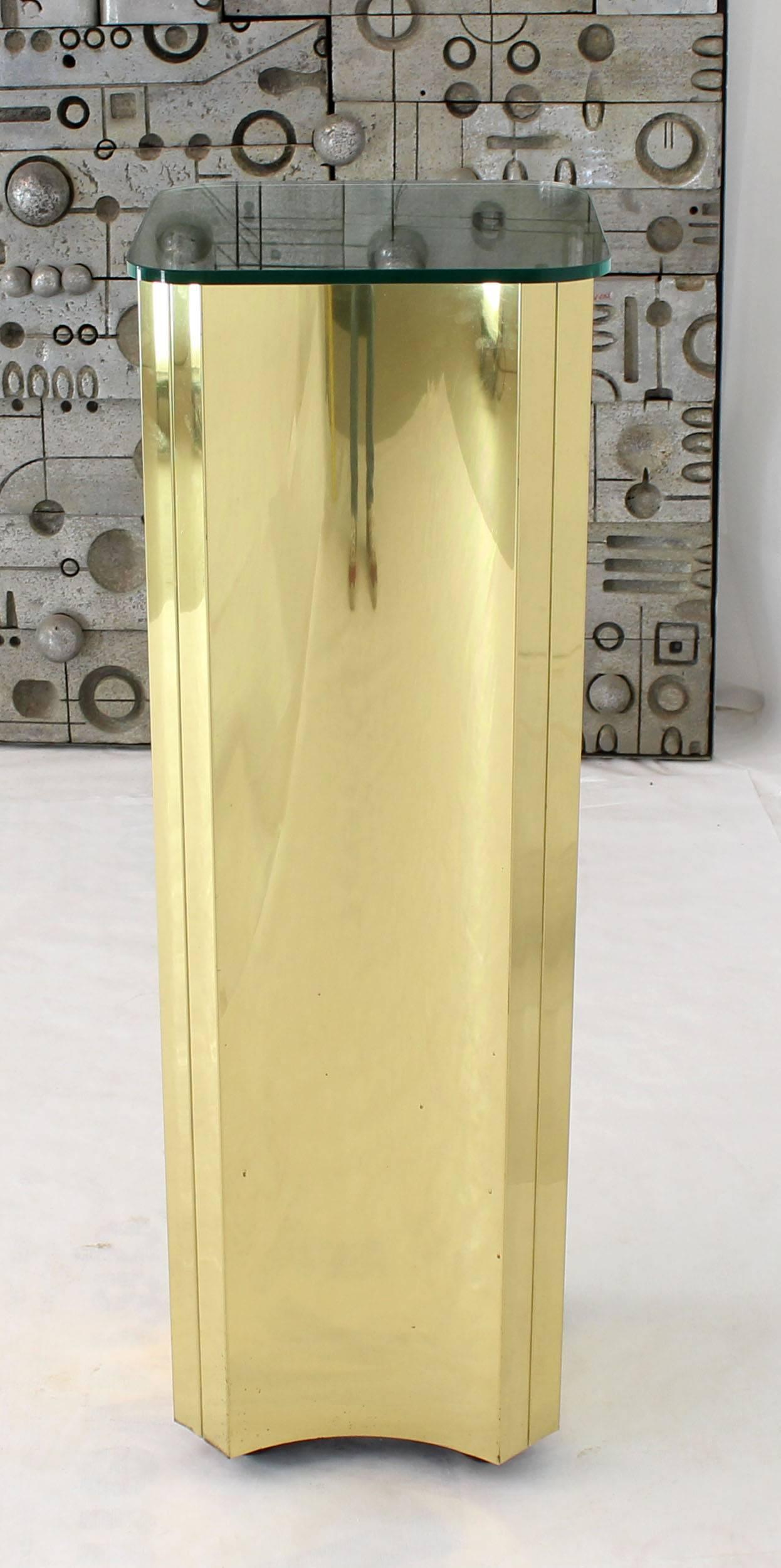 American Mirror Glass Top Folded Brass Square Modern Pedestal For Sale