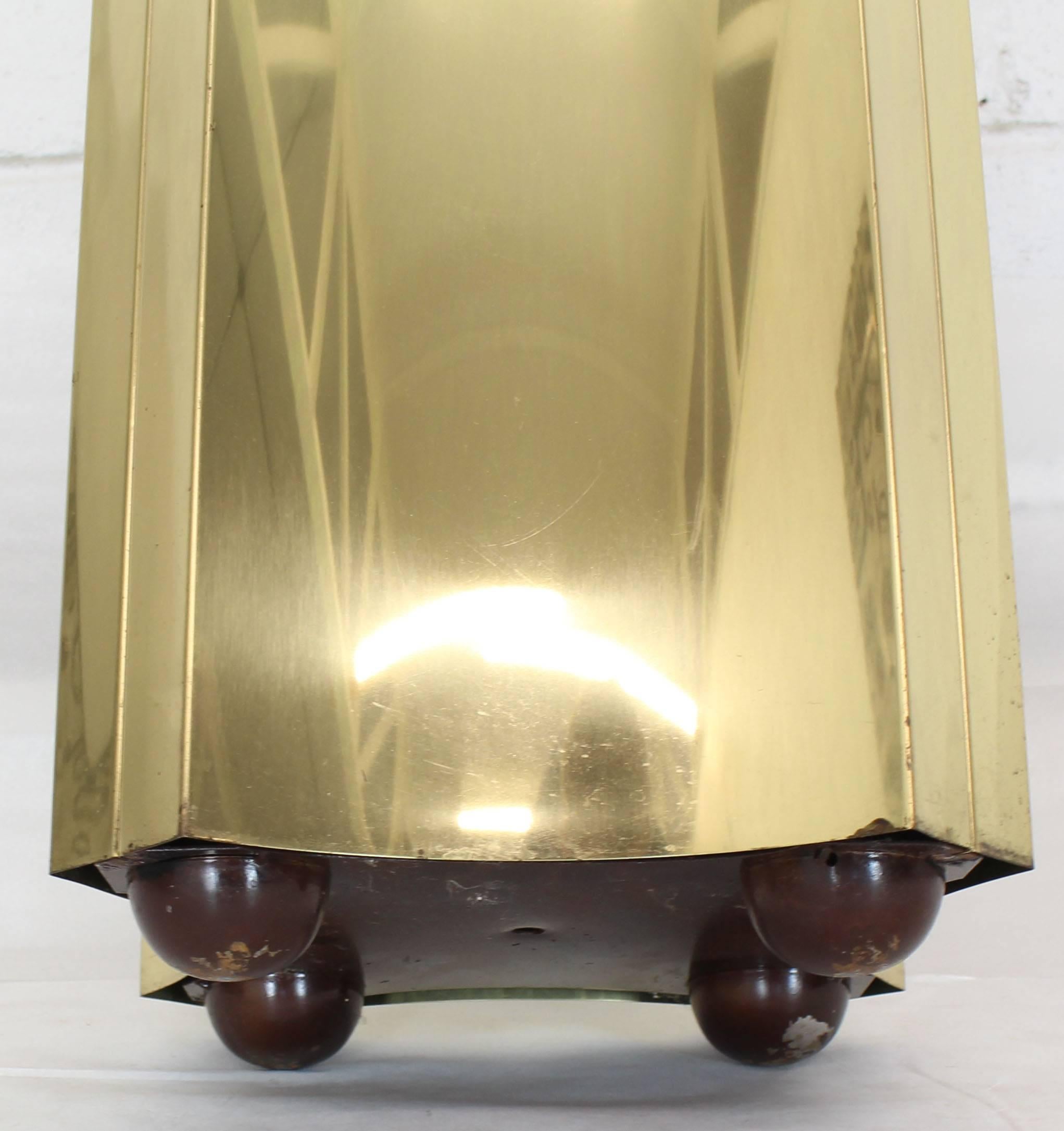 Polished Mirror Glass Top Folded Brass Square Modern Pedestal For Sale