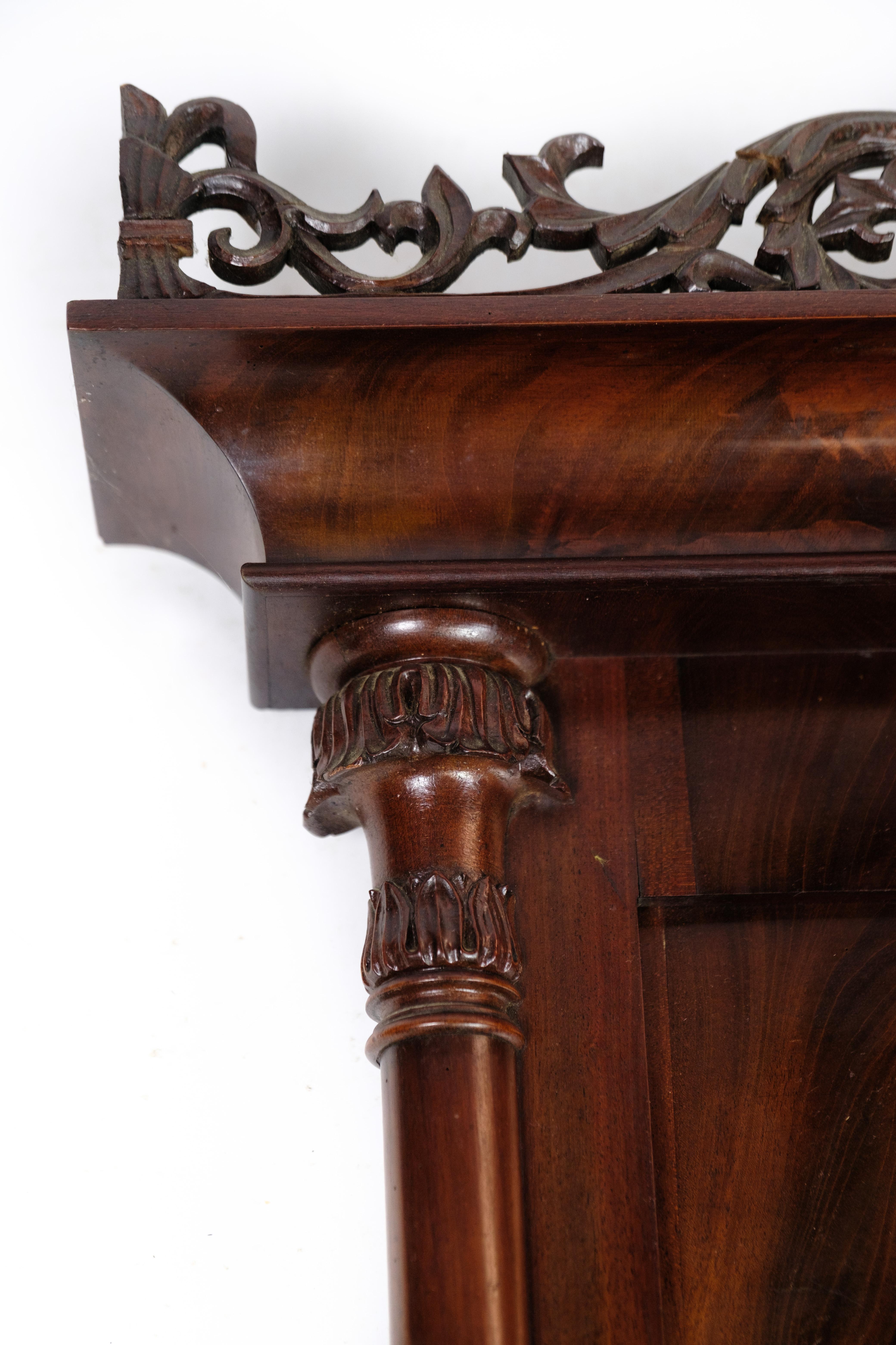 Mirror, Hand Polished Mahogany, Carvings, Denmark, 1890s For Sale 1
