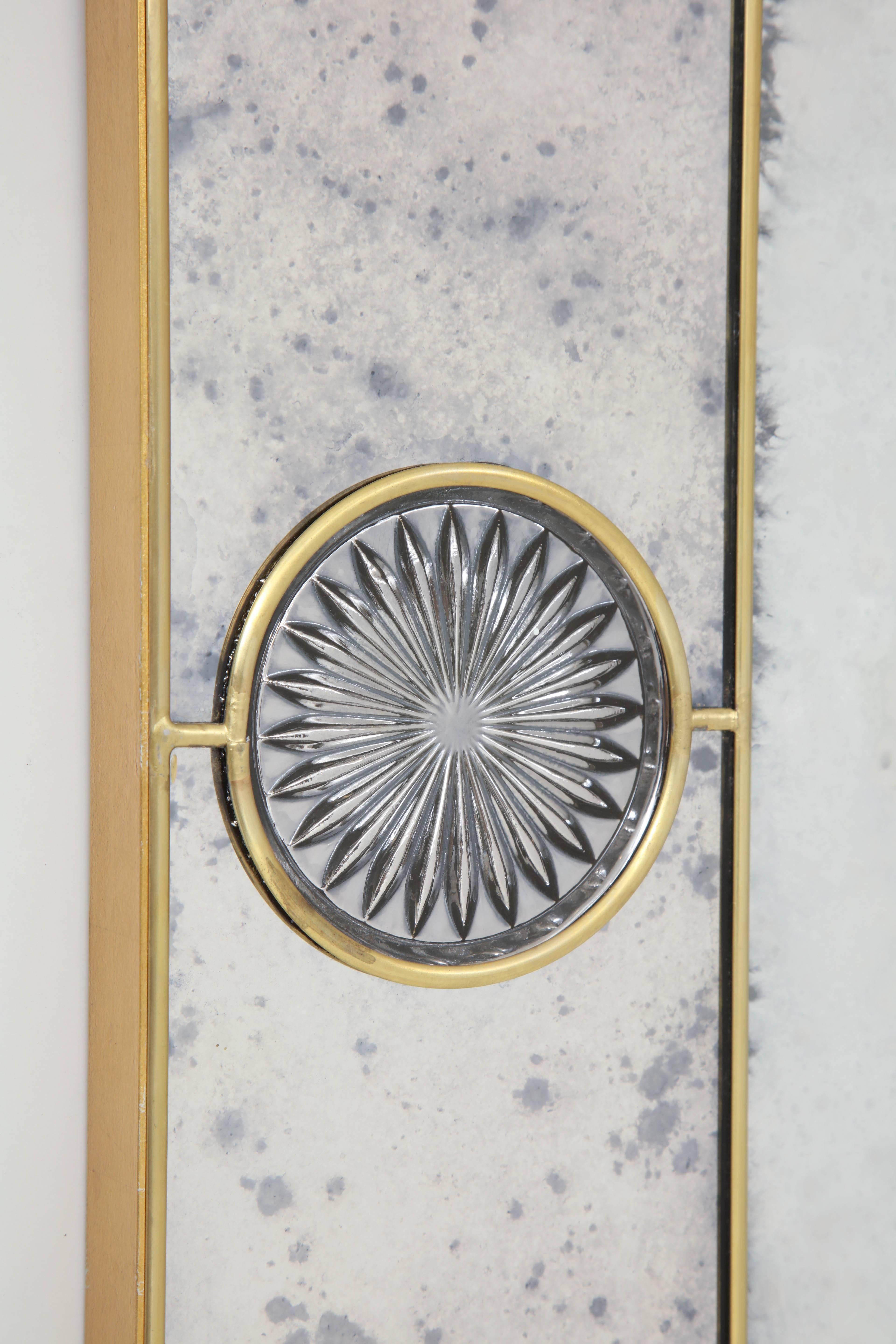 Art Deco Mirror, Handcrafted Brass and Stained Glass Mirror