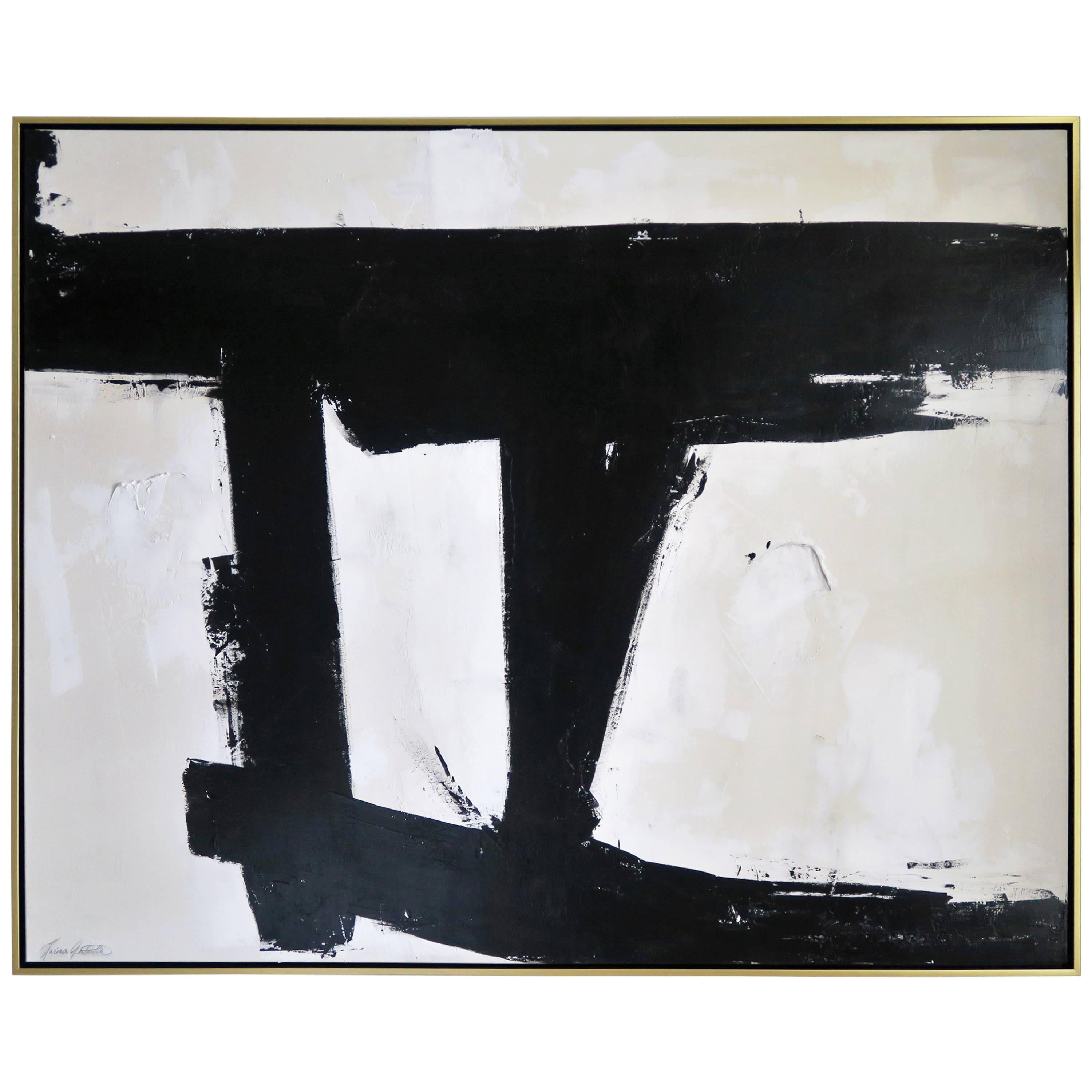 "Mirror Image" Black and White Abstract by Karina Gentinetta, Signed 60" x 48"