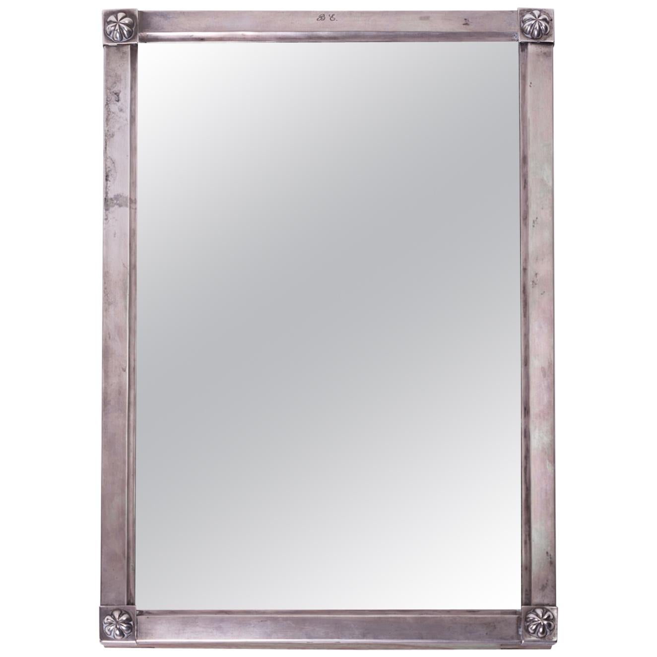 Mirror in a Silver Frame, Biedermeier, circa 1820, Signed For Sale