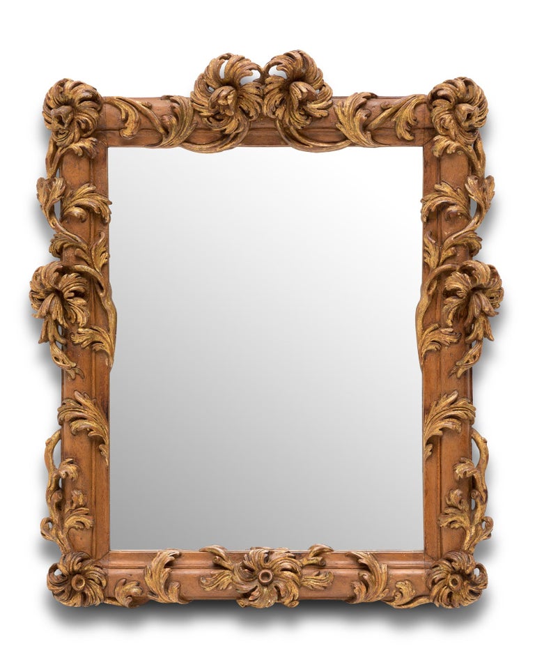 Spiegel aus geschnitztem und teilweise vergoldetem Holz, England, 19.  Jahrhundert im Angebot bei 1stDibs