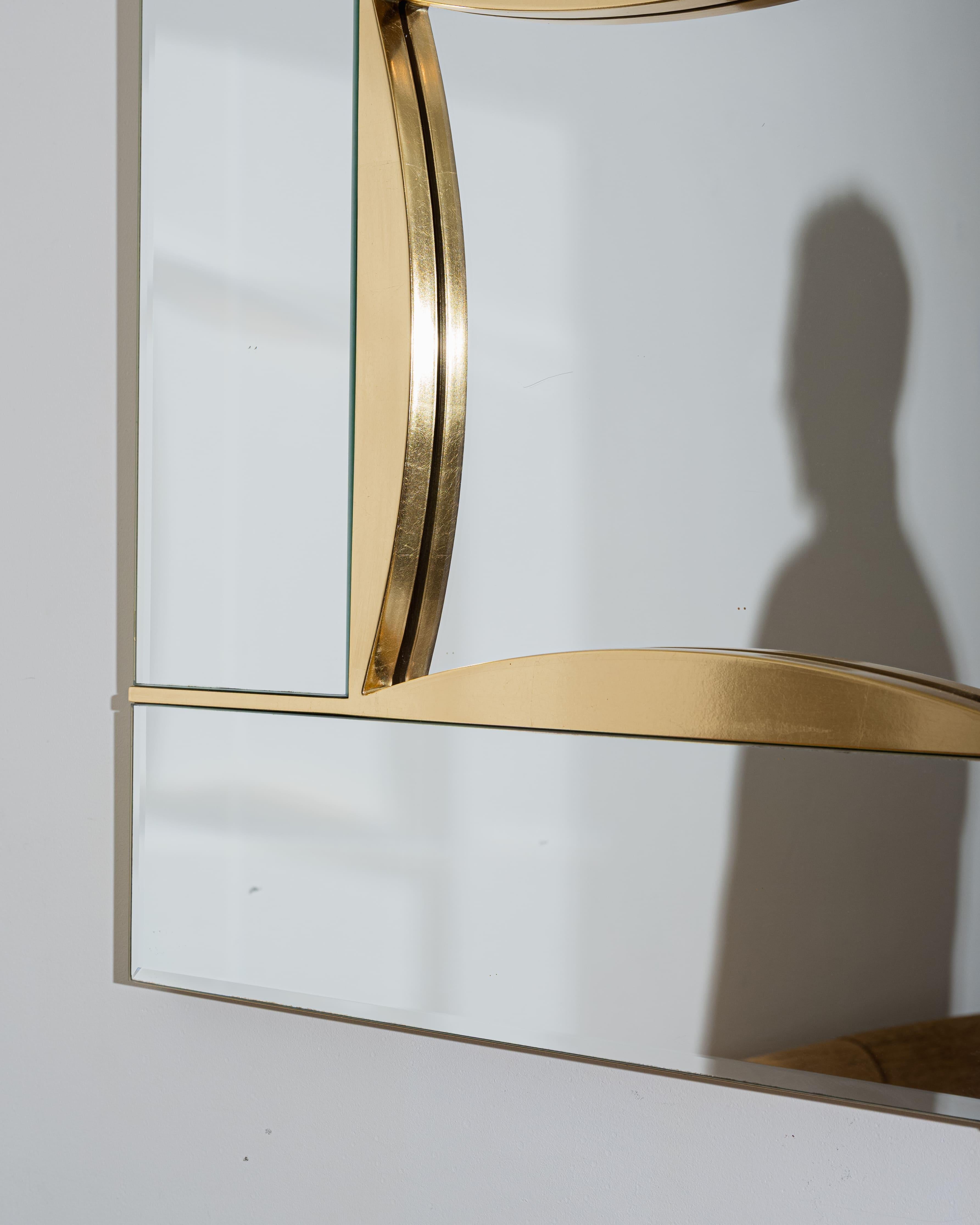 Européen Mirror in divided glass and brass, 1970s en vente