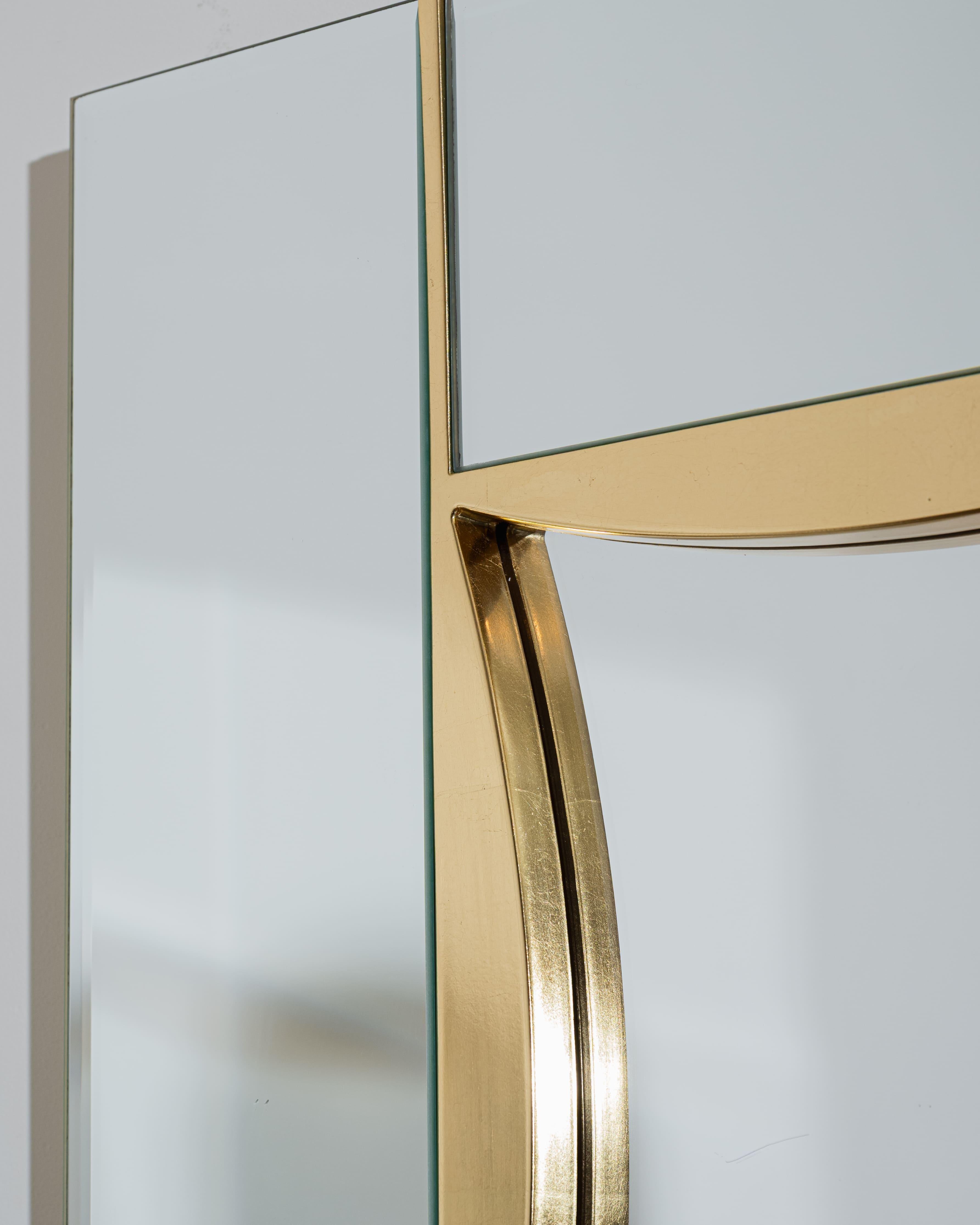 Mirror in divided glass and brass, 1970s Bon état - En vente à PARIS, FR