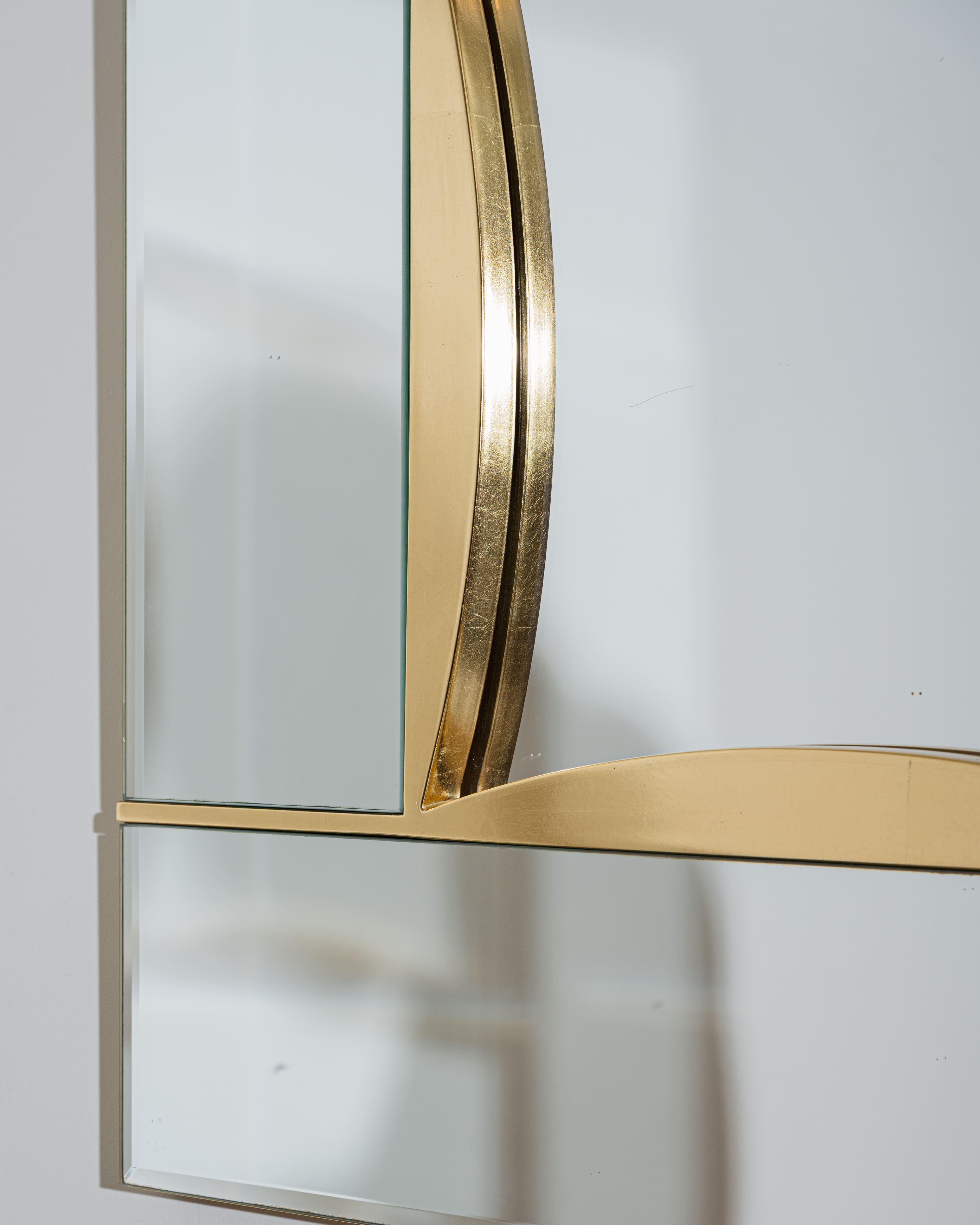 Fin du 20e siècle Mirror in divided glass and brass, 1970s en vente