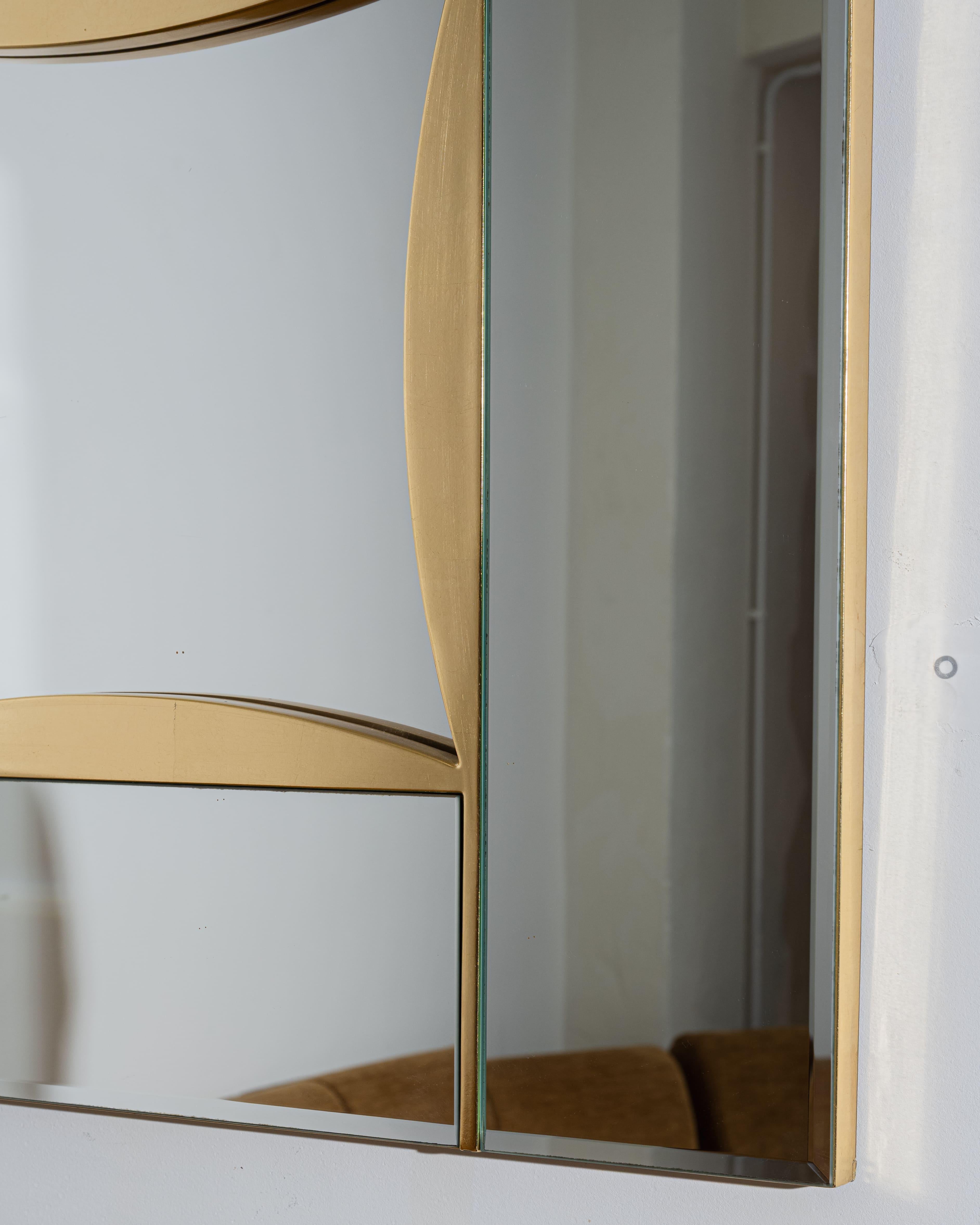Laiton Mirror in divided glass and brass, 1970s en vente