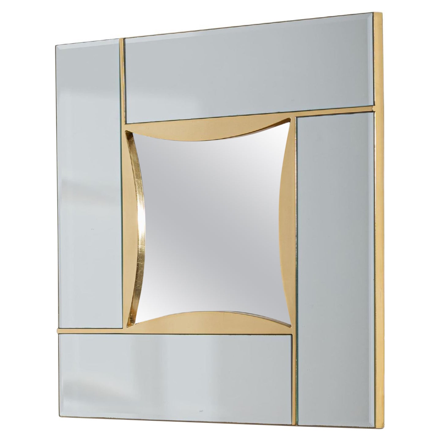 Mirror in divided glass and brass, 1970s