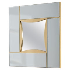Mirror in divided glass and brass, 1970s