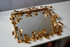 Miroir en métal doré avec feuilles de vigne, Italie, 1970