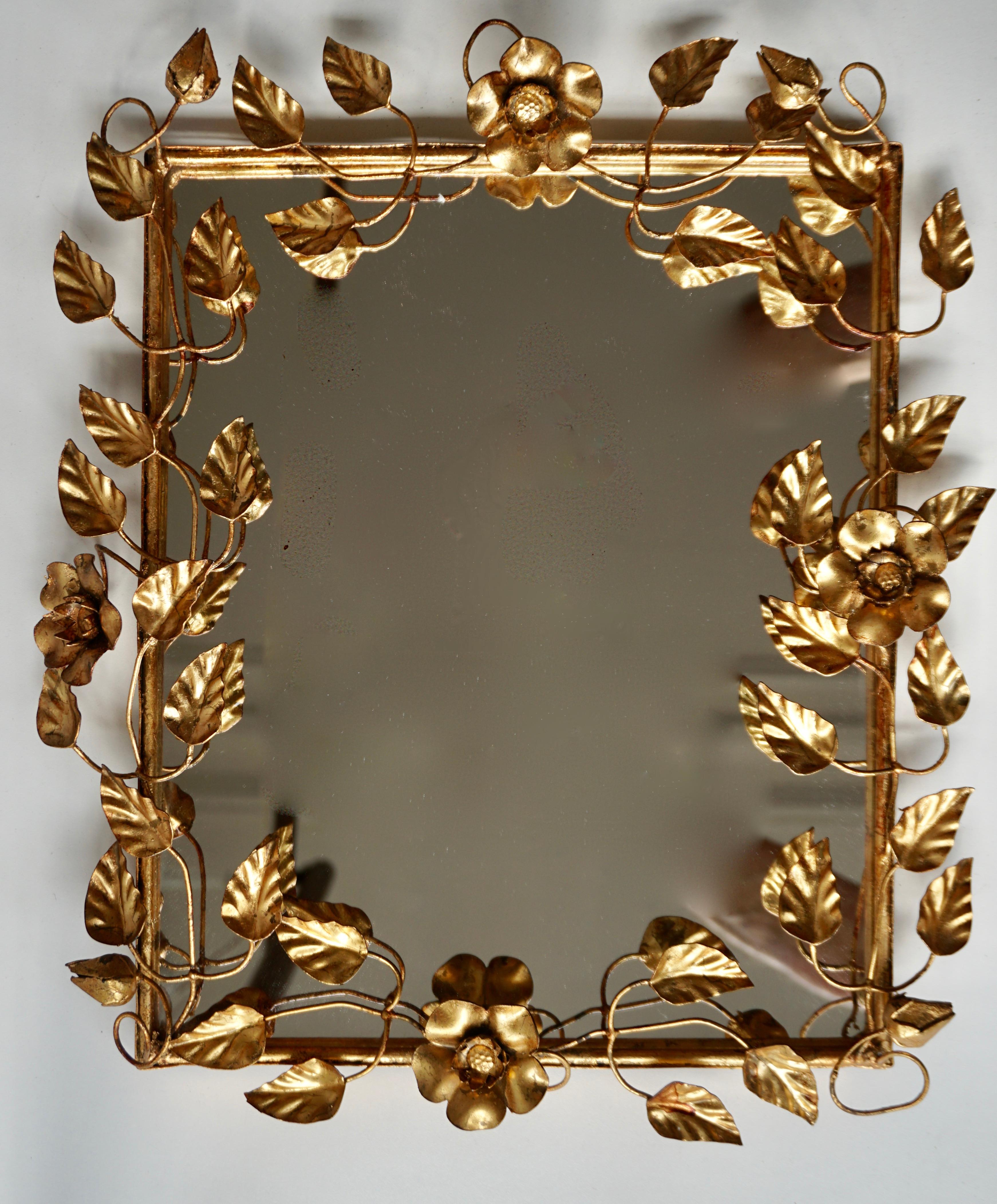 Hollywood Regency Mirror in Gilded Metal with Vine Leaves Italy, 1970s For Sale