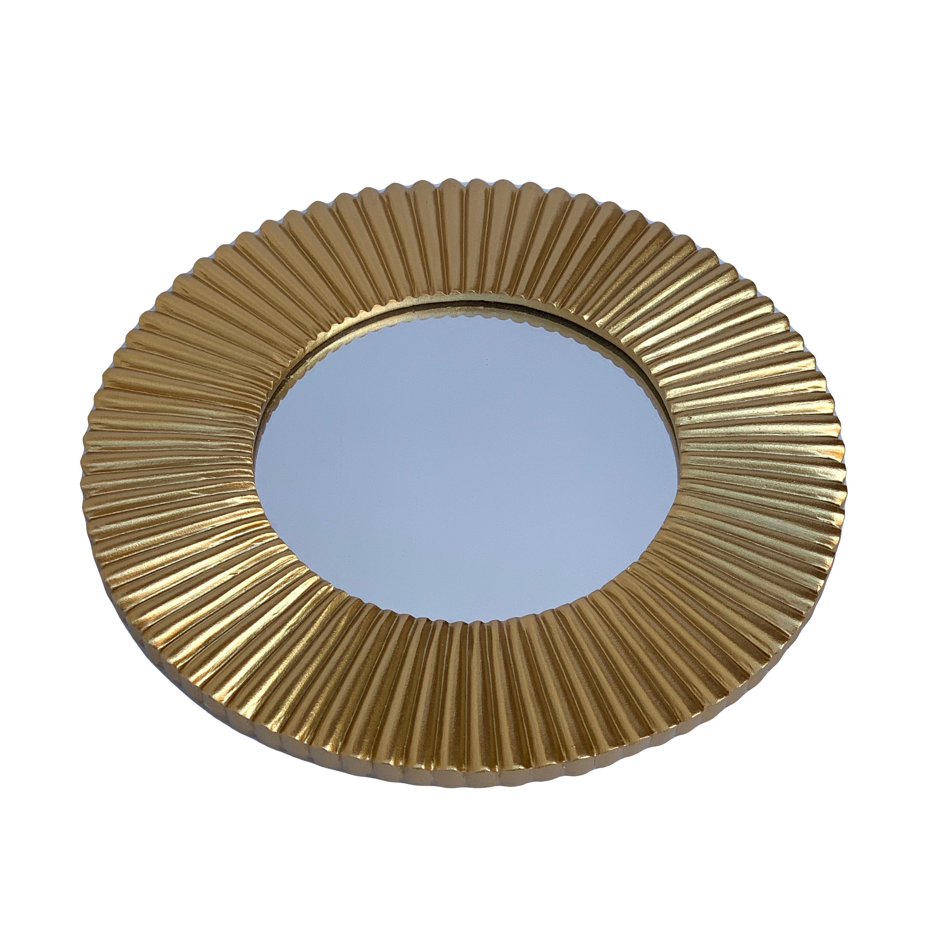 20th Century Mirror in Golden Aluminum Sun Starburst Sunburst, circa 1970s, Round Wall Mirror