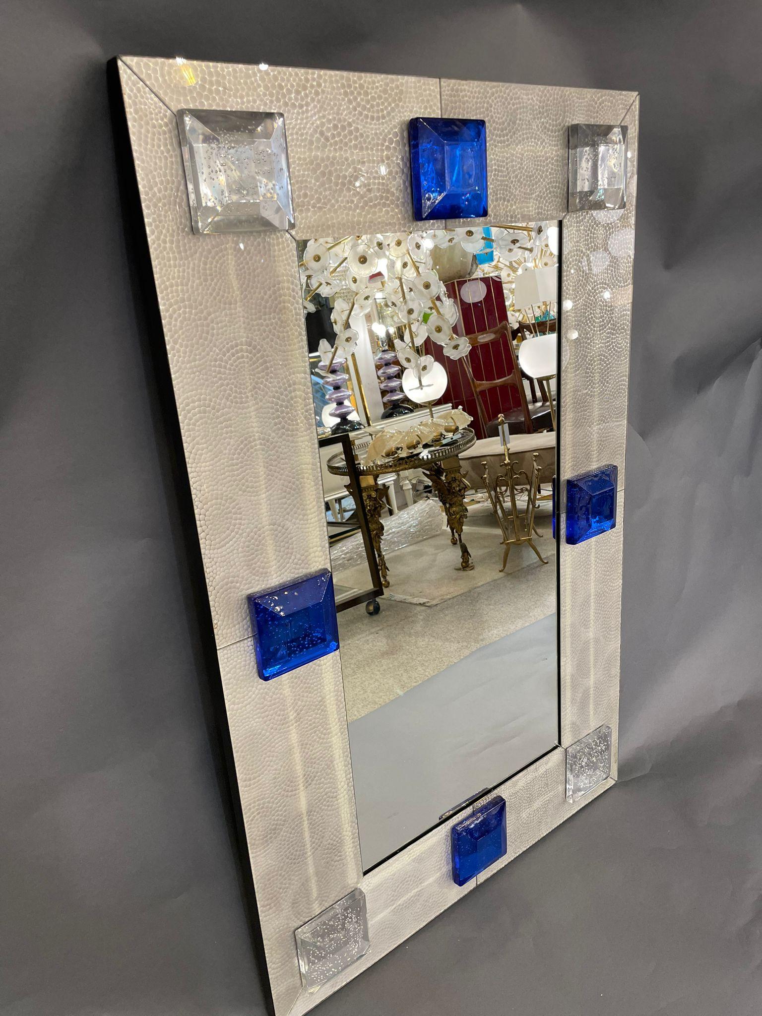 Italian Mirror in Hand-Hammered Venetian Glass, Italy circa 1980 For Sale