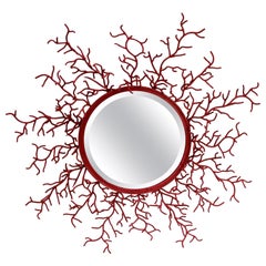 Mirror in Imitation of Coral in Lacquered Iron Musgo in Barcelona, circa 1980