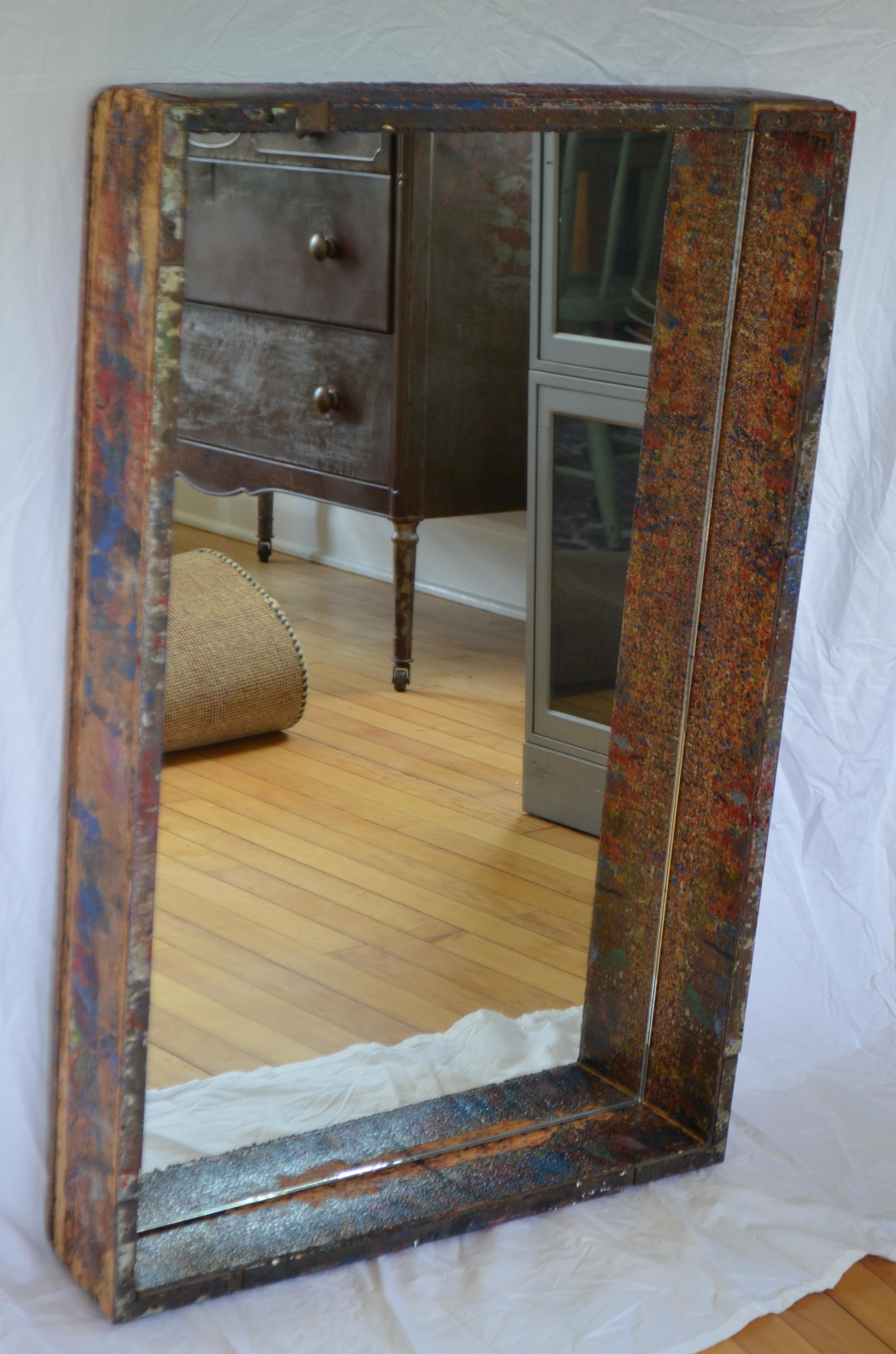 Mirror in Industrial Wood Frame Box from 1950s Auto Paint Factory For Sale 4
