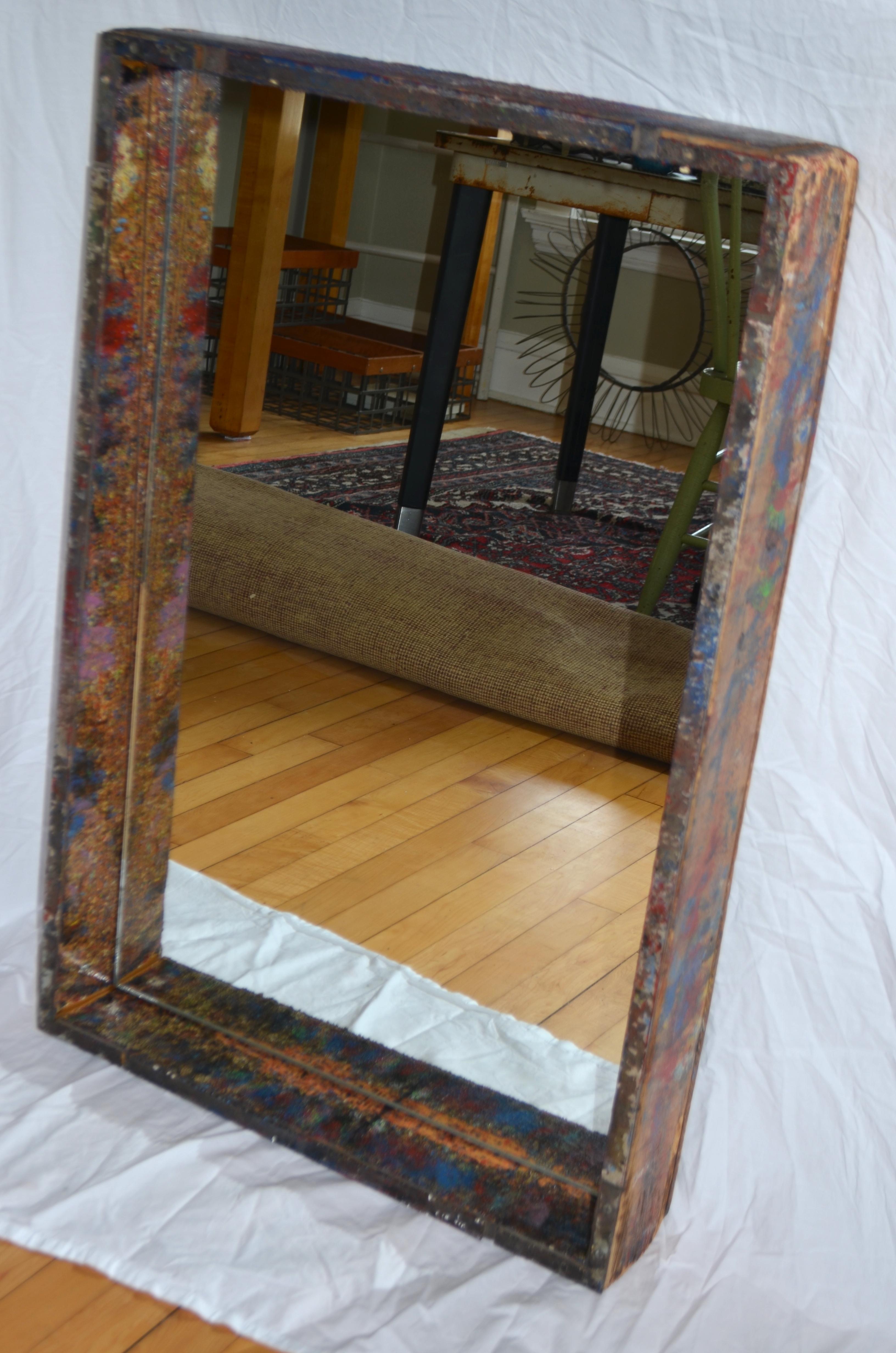 Mirror in Industrial Wood Frame Box from 1950s Auto Paint Factory For Sale 5