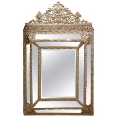 Antique Mirror in Louis XIV Style in Embossed Silver Plated Brass, France, 19th Century