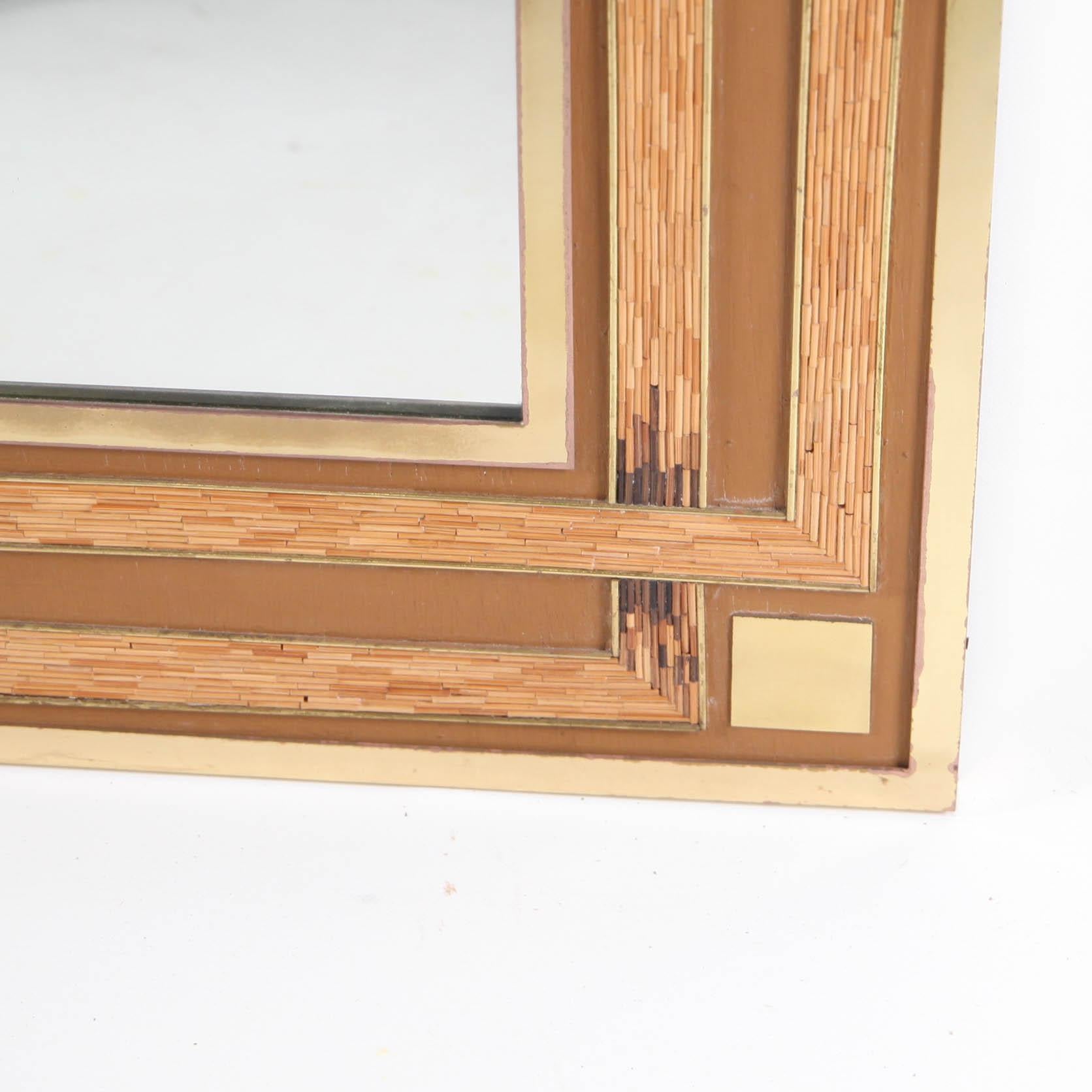 Italian Mirror in Marquetry of Wood and Gilded Brass