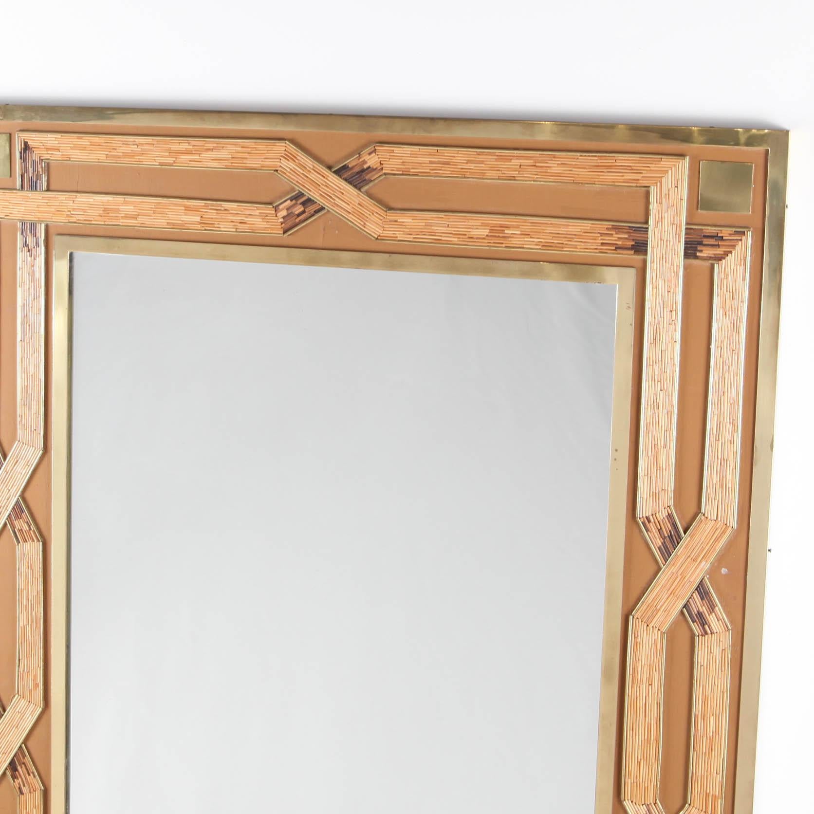 Mirror in Marquetry of Wood and Gilded Brass 1