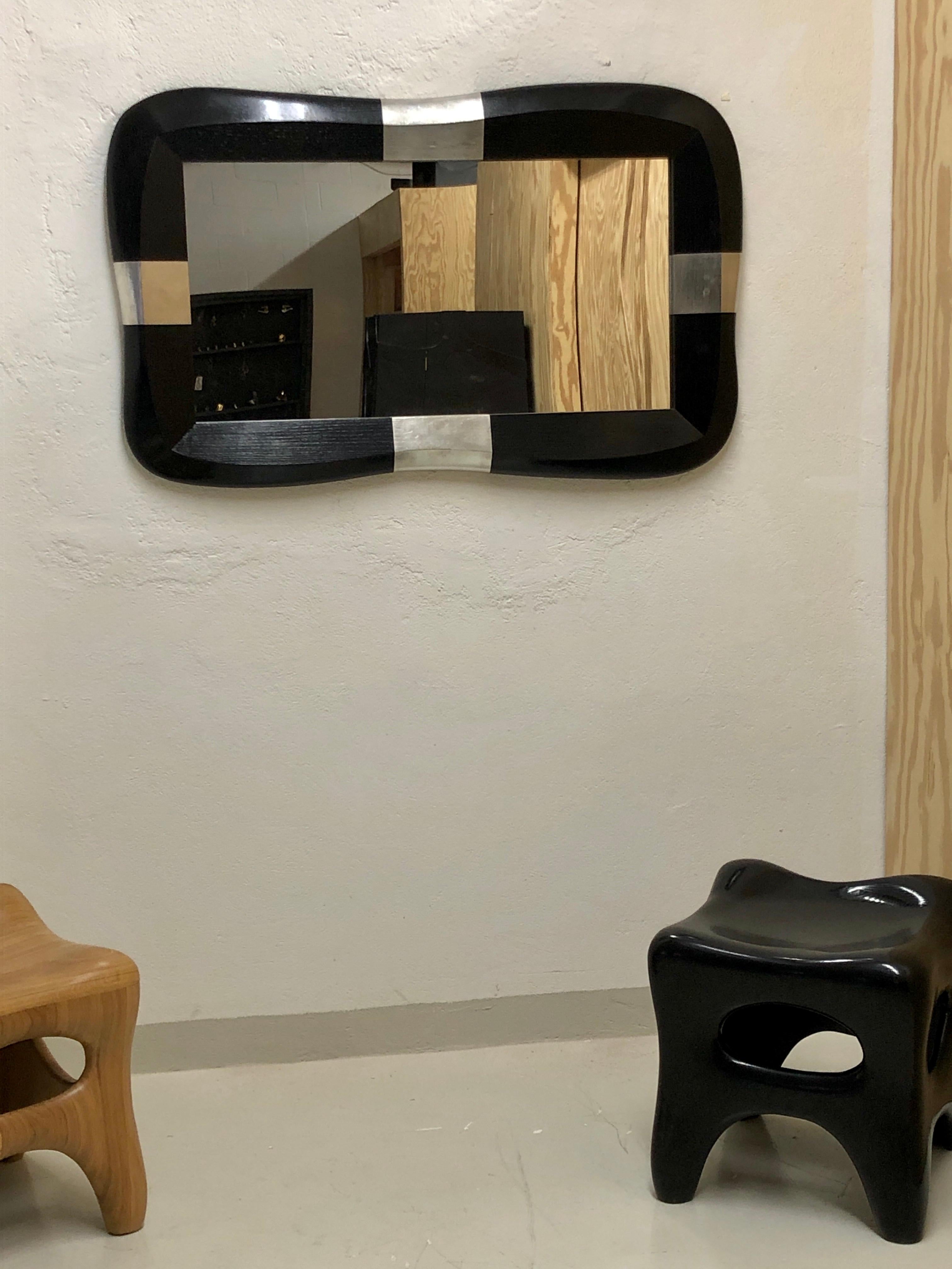 French Mirror in Oak and Pewter by Jacques Jarrrige 