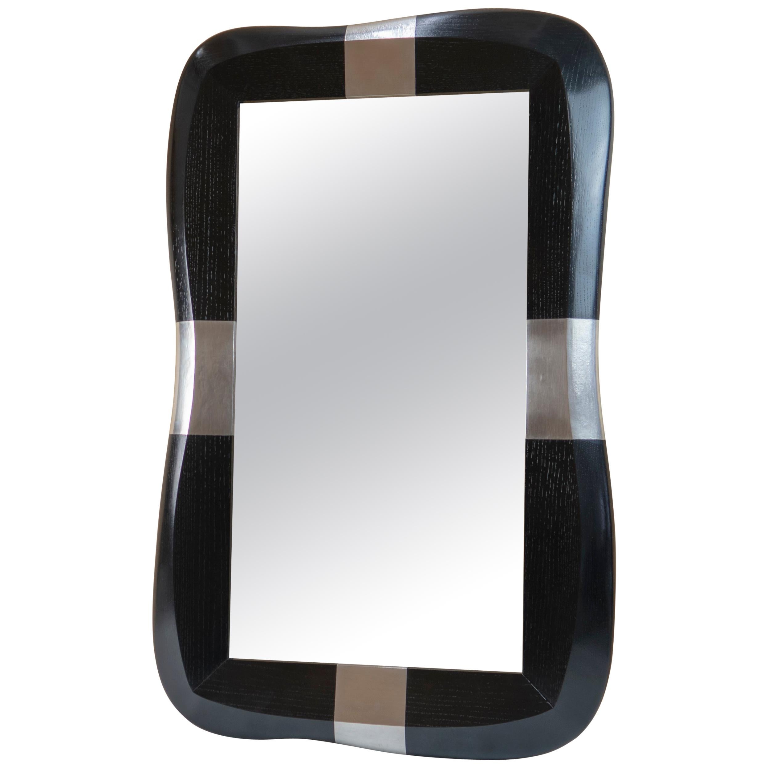 Mirror in Oak and Pewter by Jacques Jarrrige "Stanni" For Sale