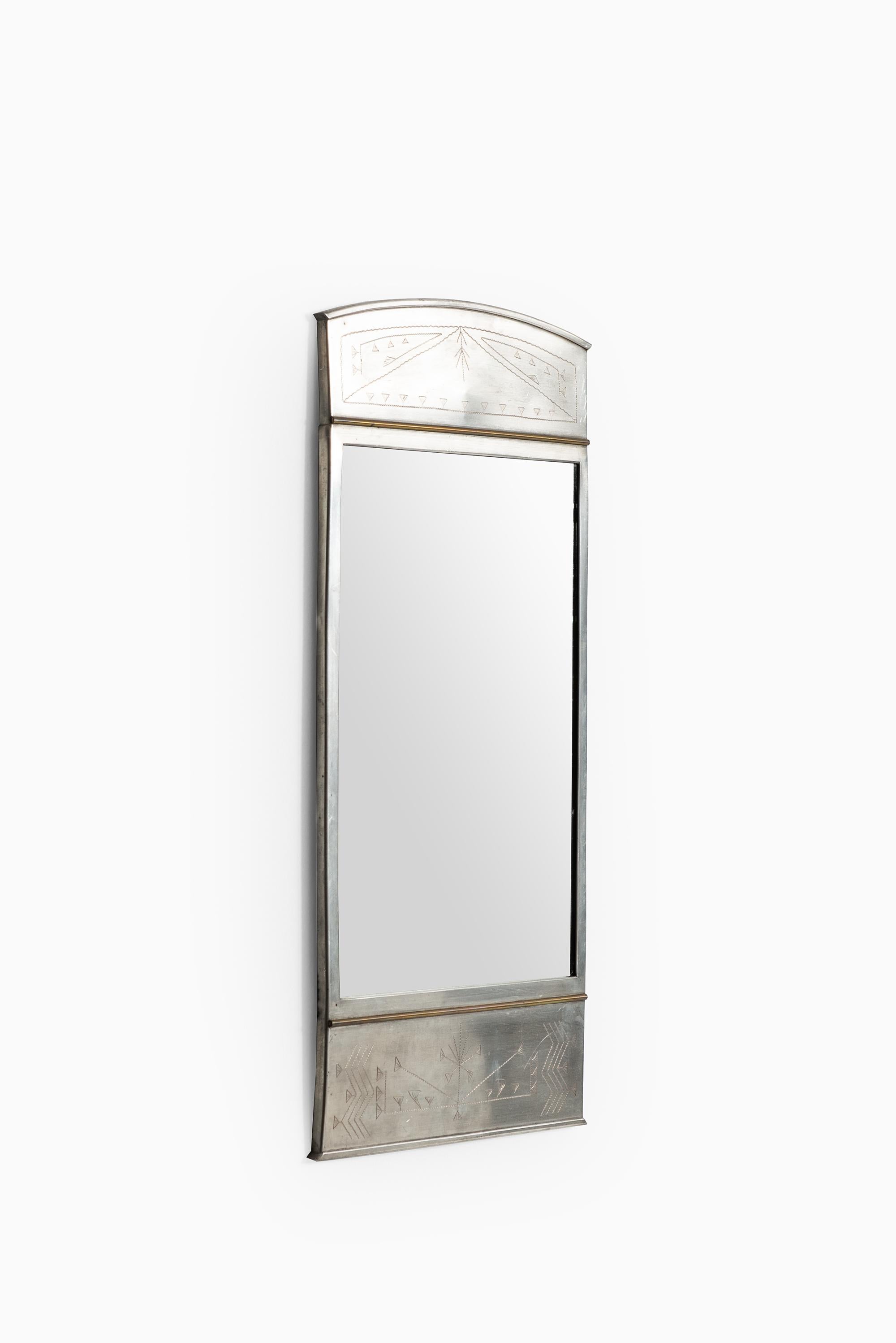 Scandinavian Modern Mirror in Pewter and Brass Produced by Rudolf Zibell Metallvarufabrik in Sweden