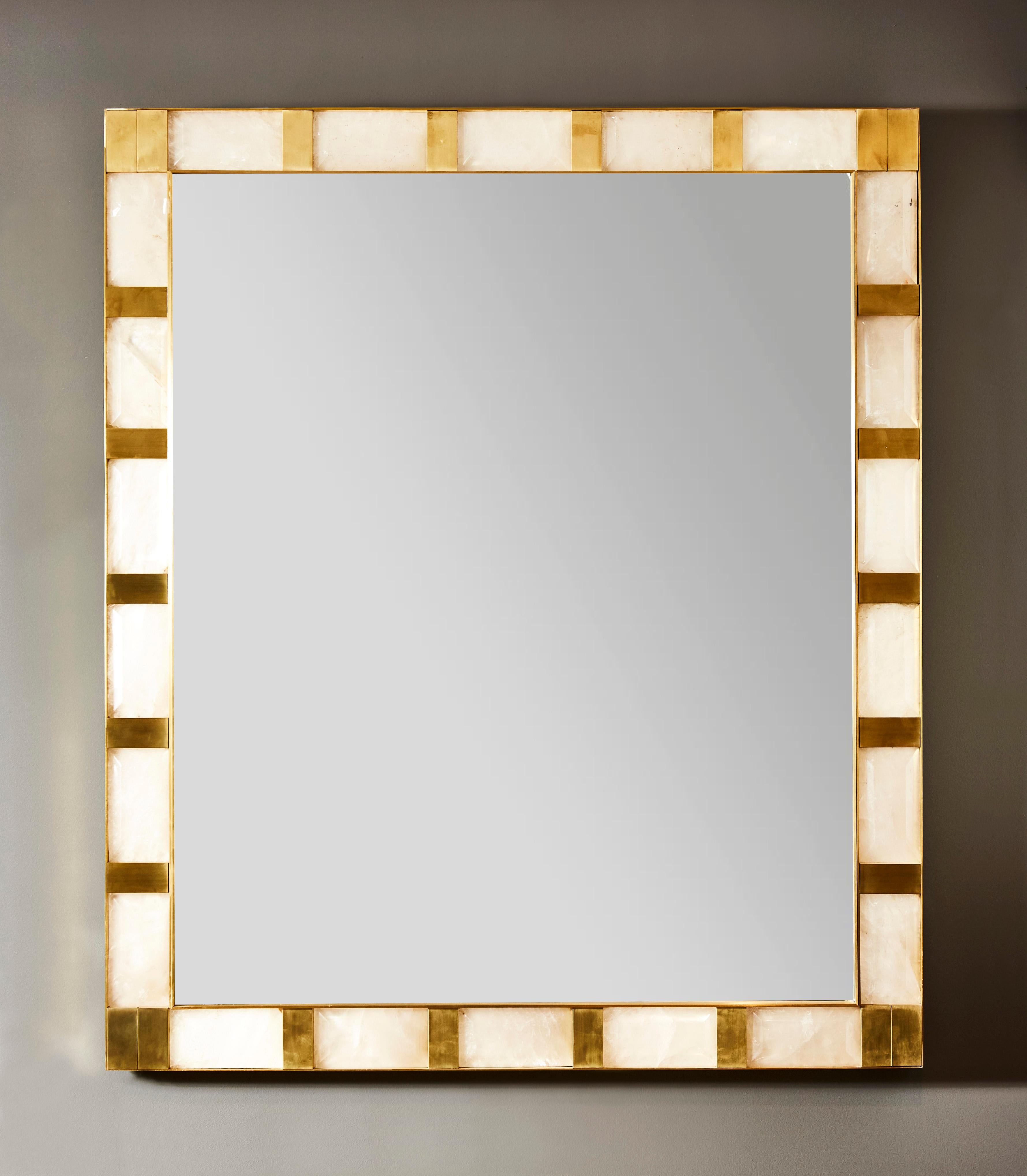 Mirror in brass and beveled rock crystals. Creation by Studio Glustin.
Pair available. 
Different dimensions can be order.